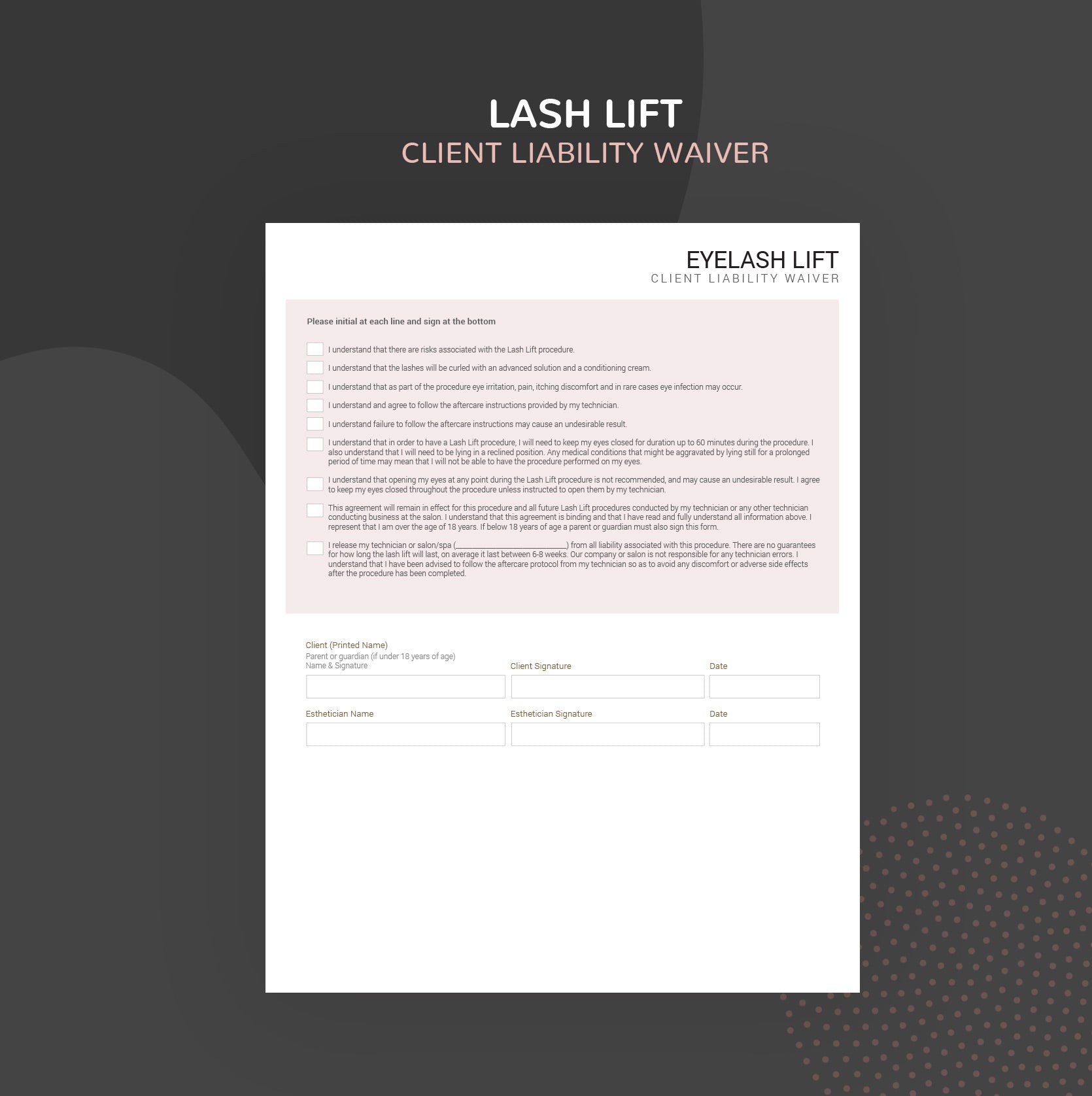 Lash lift consultation and consent forms bundle - professional fillable PDF for lash technicians