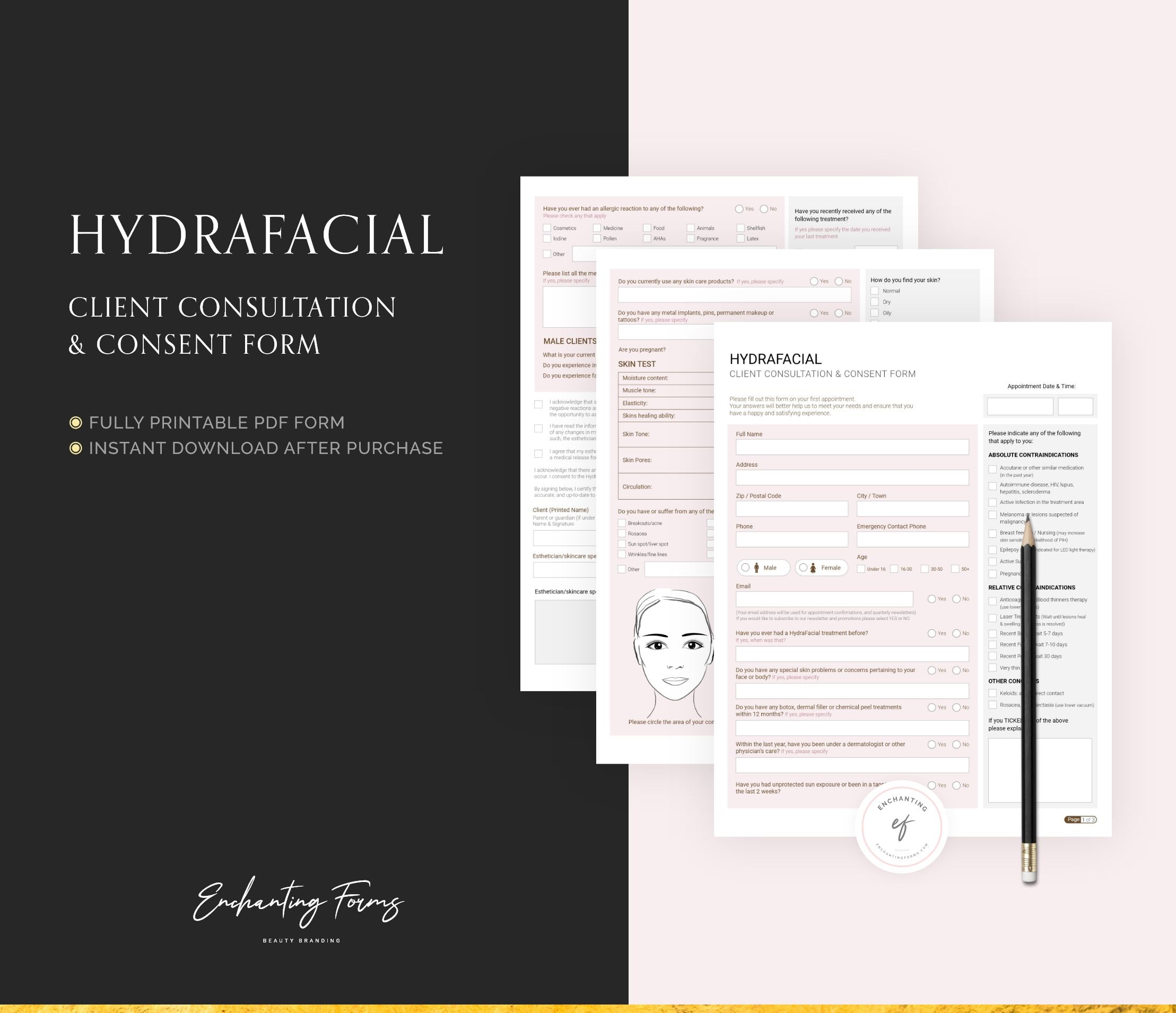 HydraFacial consultation consent form - professional fillable PDF for skincare professionals