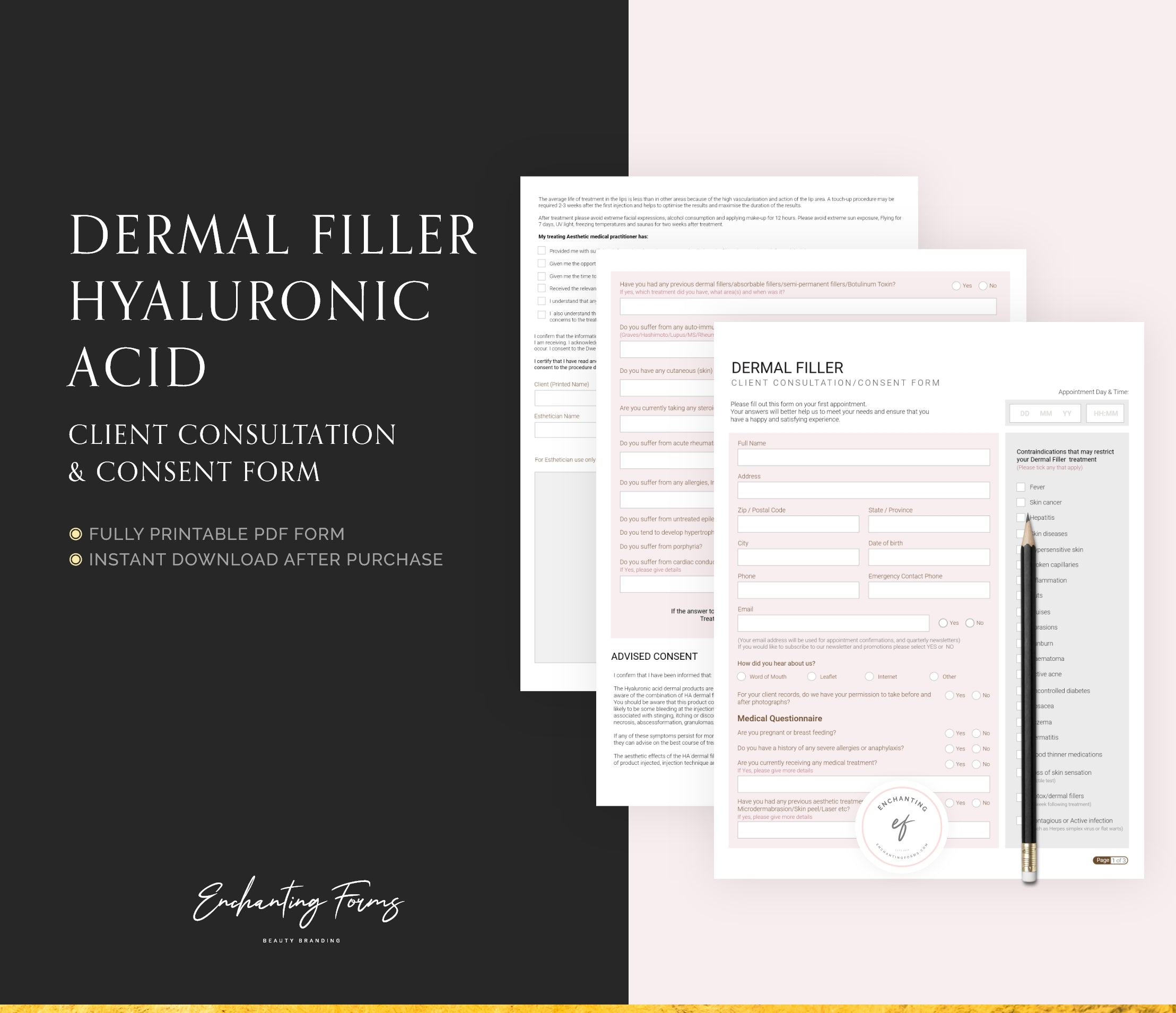 Dermal filler consultation consent form - professional fillable PDF for aesthetic practitioners