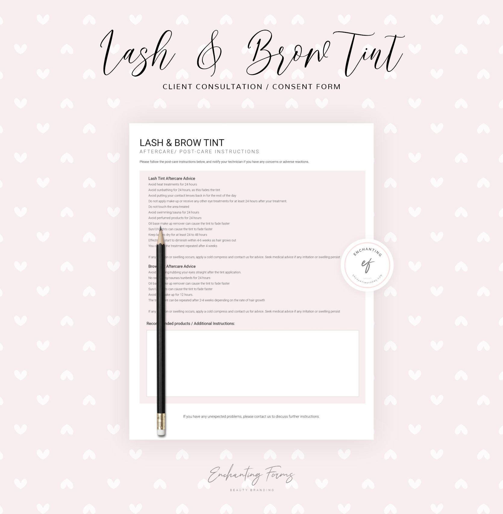 Lash and brow tinting consultation consent forms - professional fillable PDF