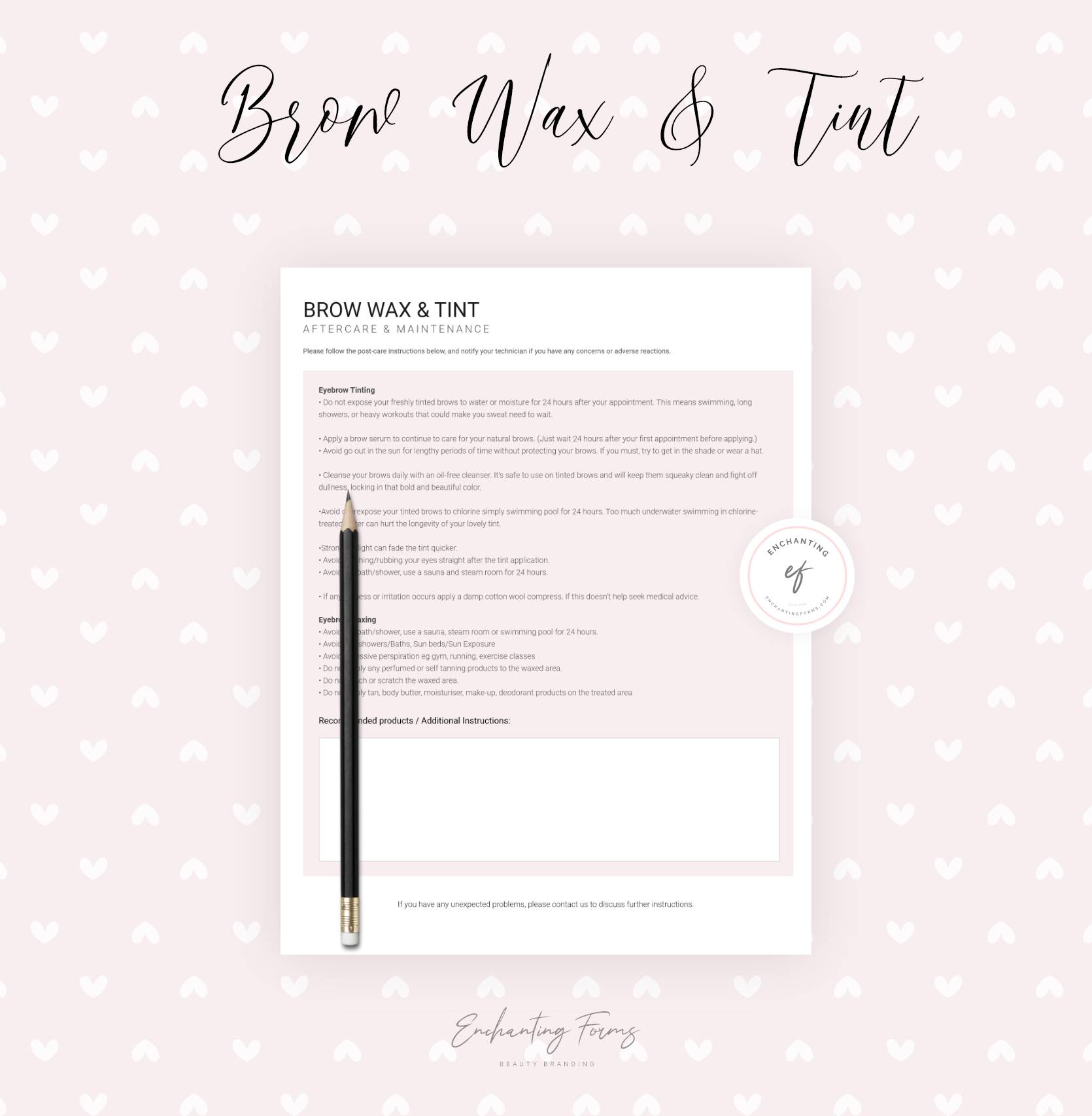 Brow waxing and tinting consultation forms - professional fillable PDF for brow specialists