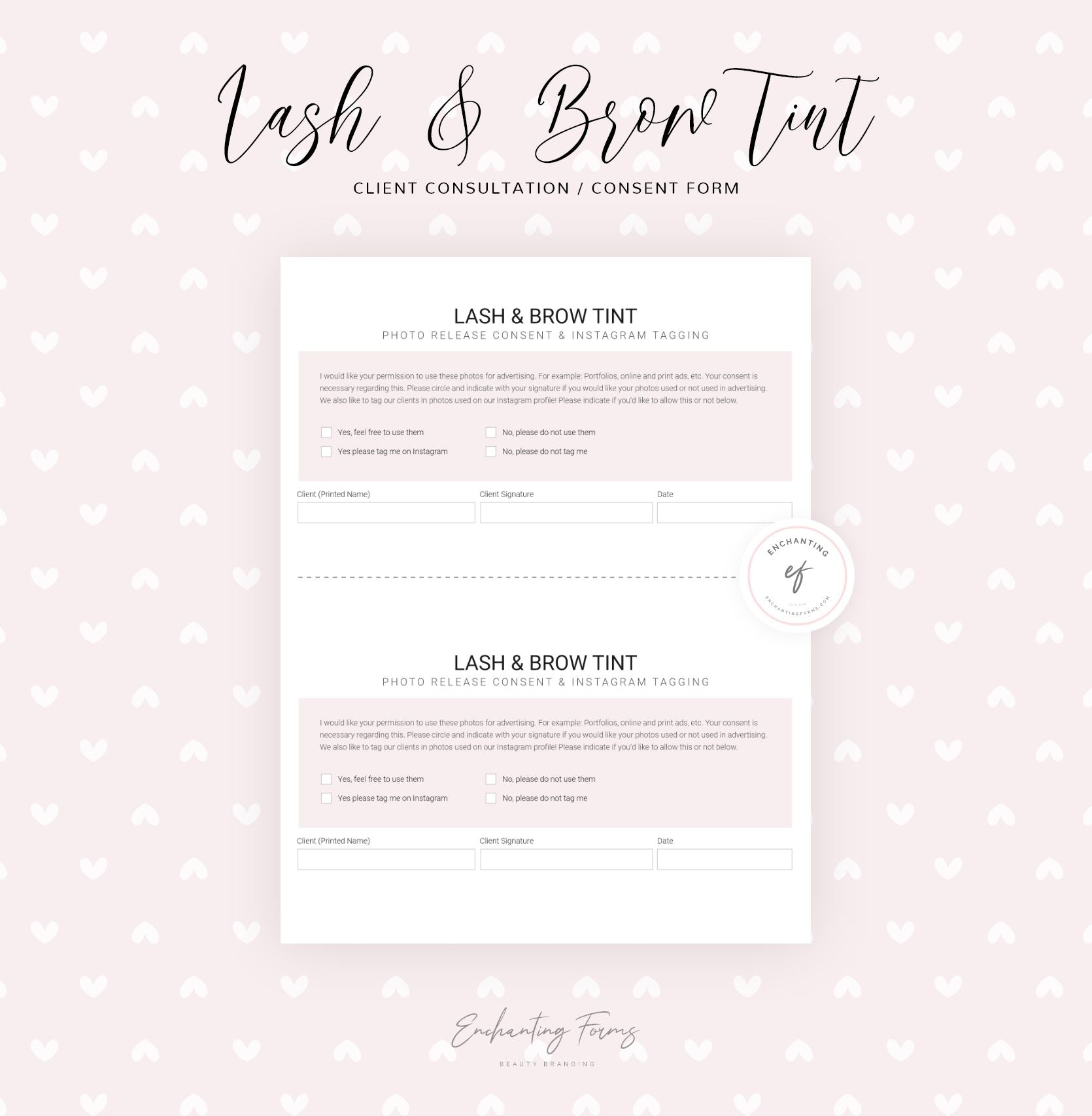 Lash and brow tinting consultation consent forms - professional fillable PDF