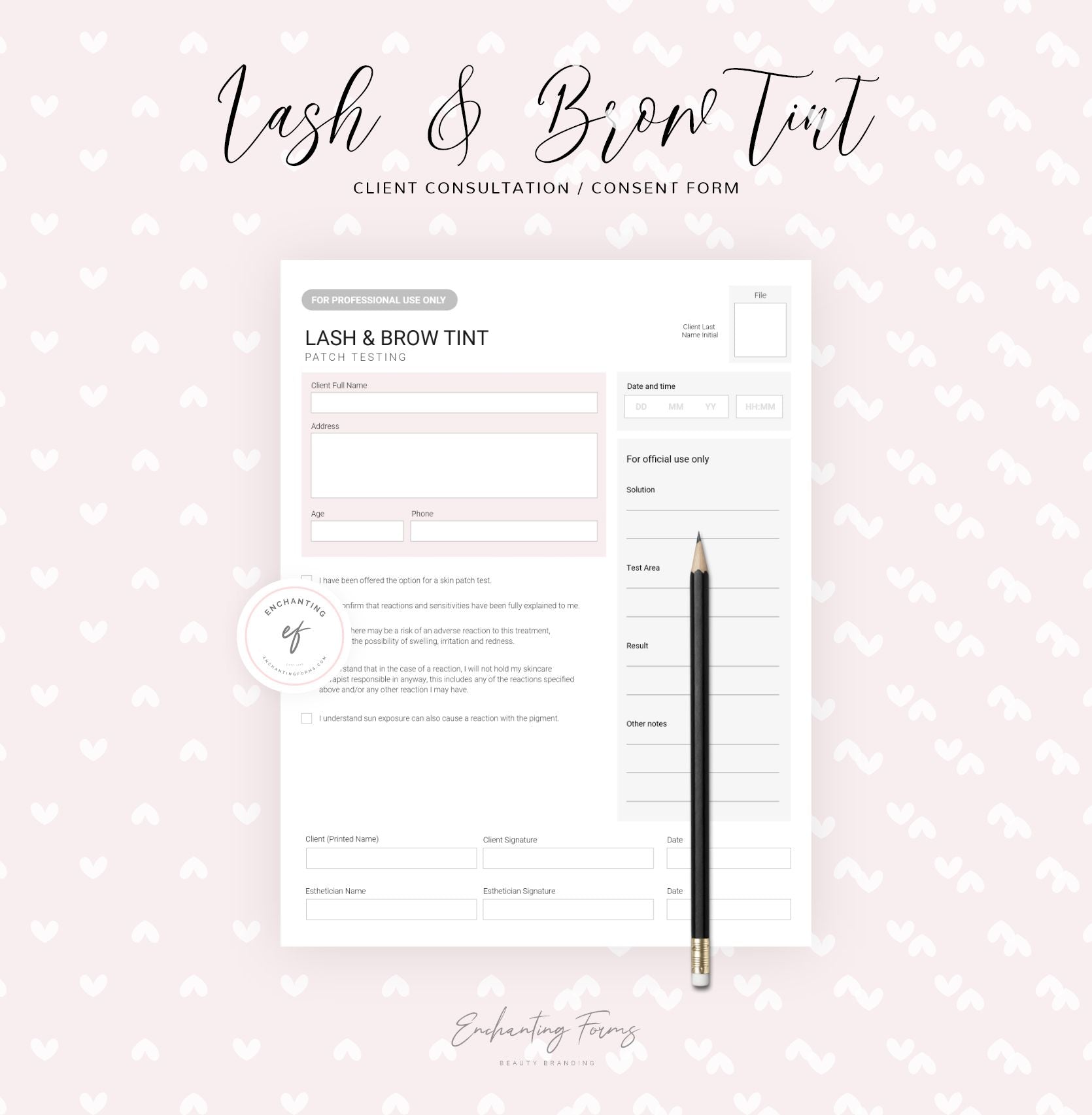 Lash and brow tinting consultation consent forms - professional fillable PDF