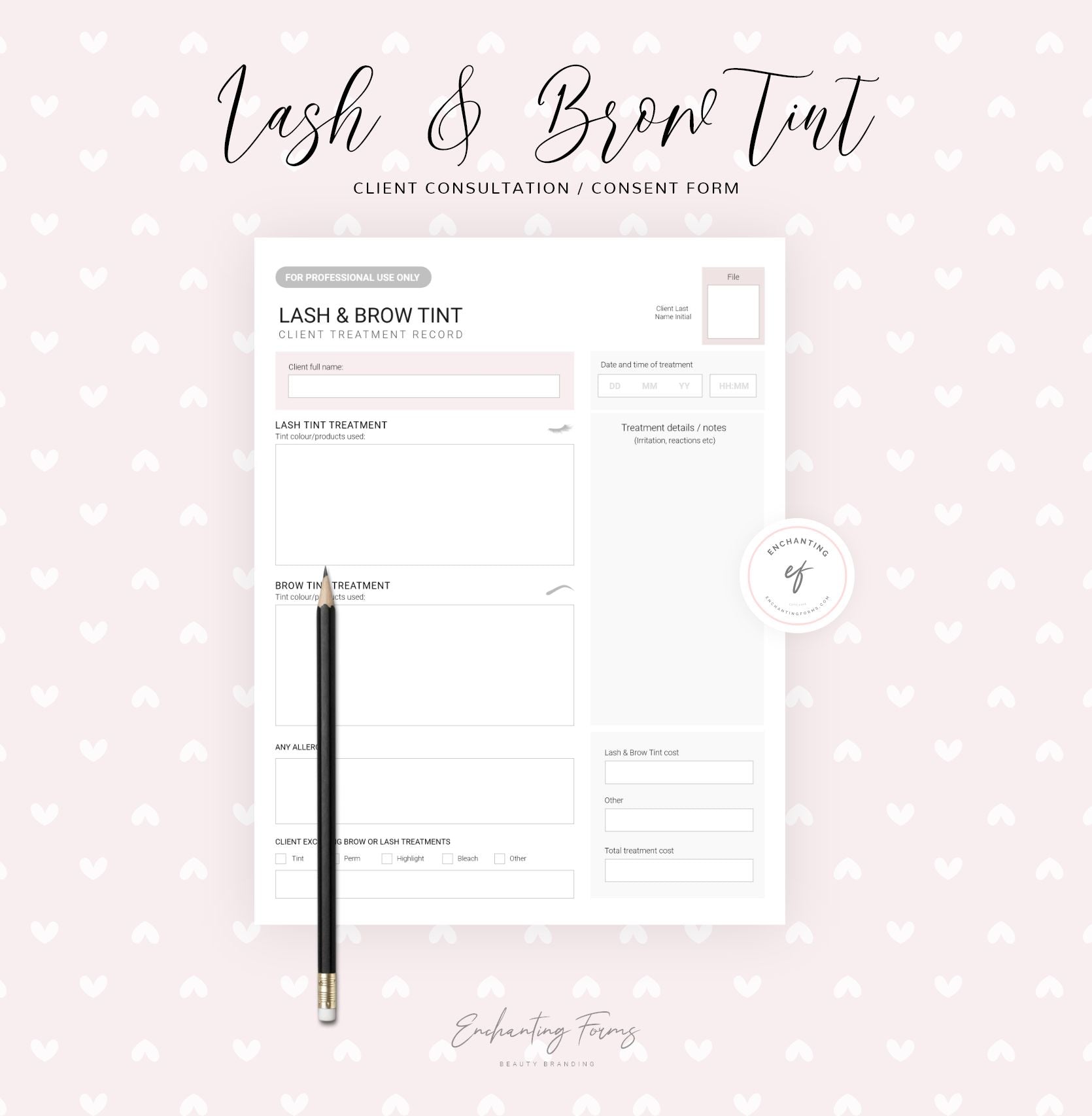 Lash and brow tinting consultation consent forms - professional fillable PDF