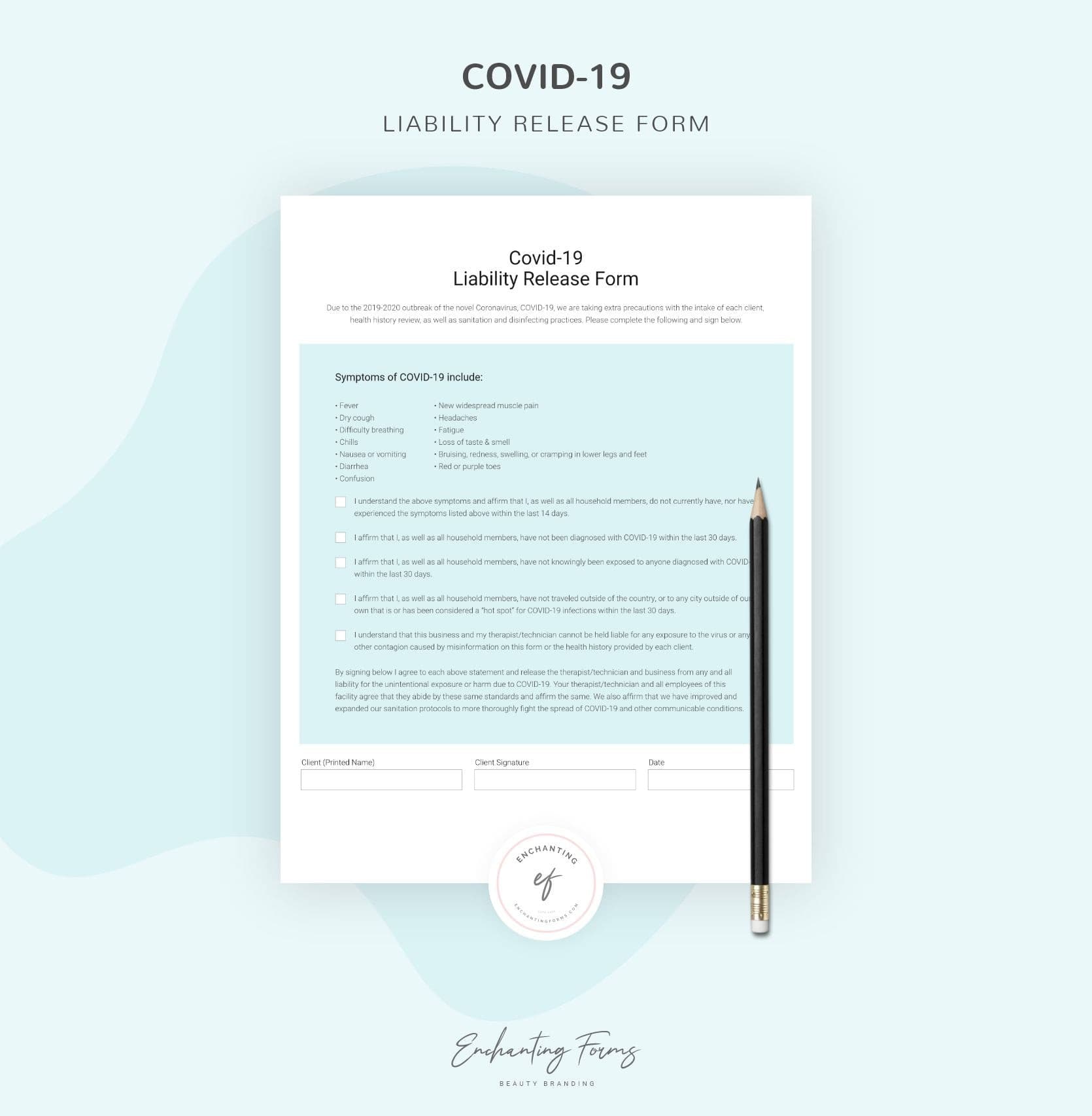 Covid-19 liability release waiver form for beauty salons - fillable PDF