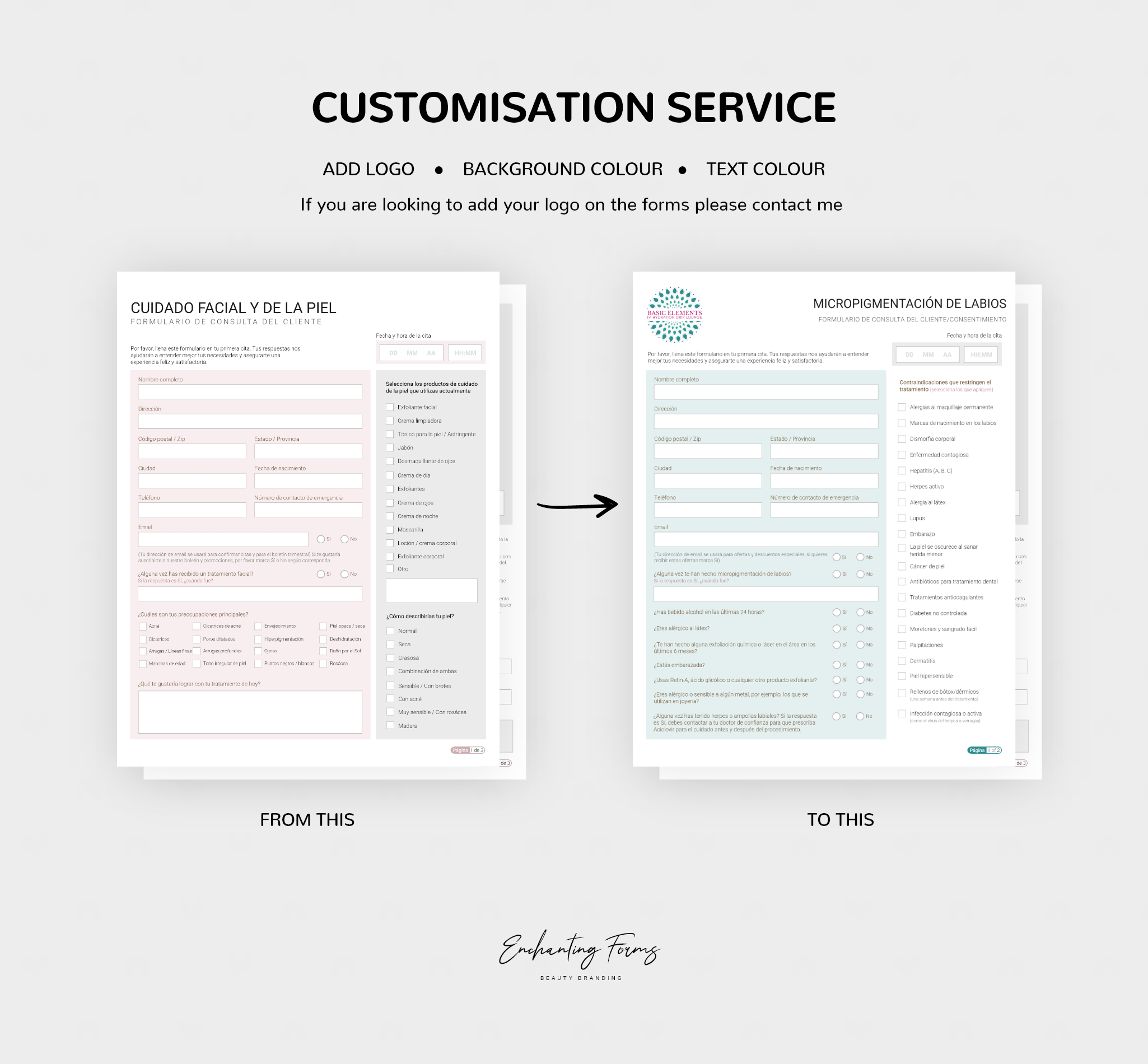 Spanish facial skincare consultation consent forms - formularios cuidado facial en español PDF