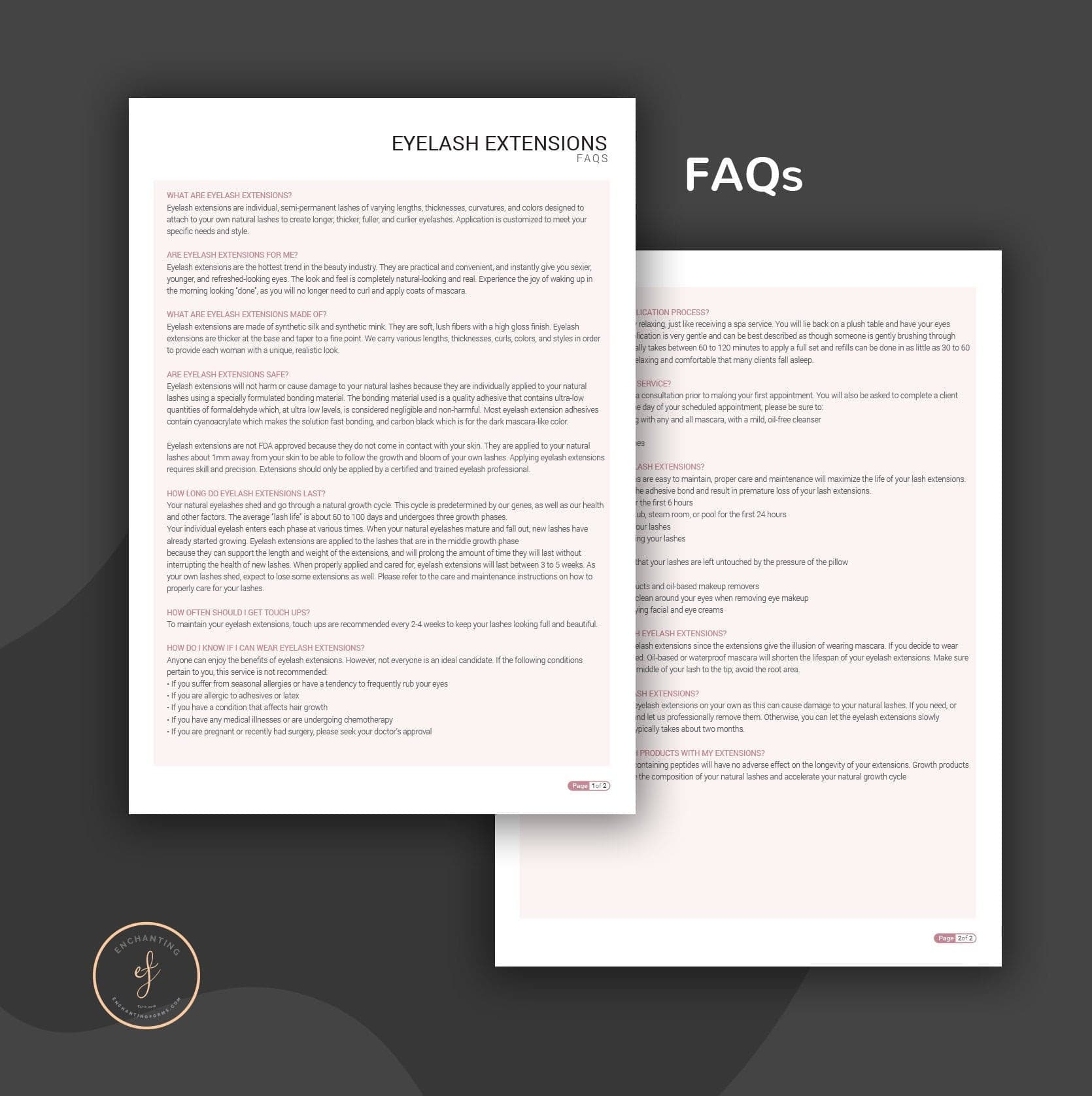 Lash tech consultation and consent forms bundle - professional fillable PDF for lash technicians