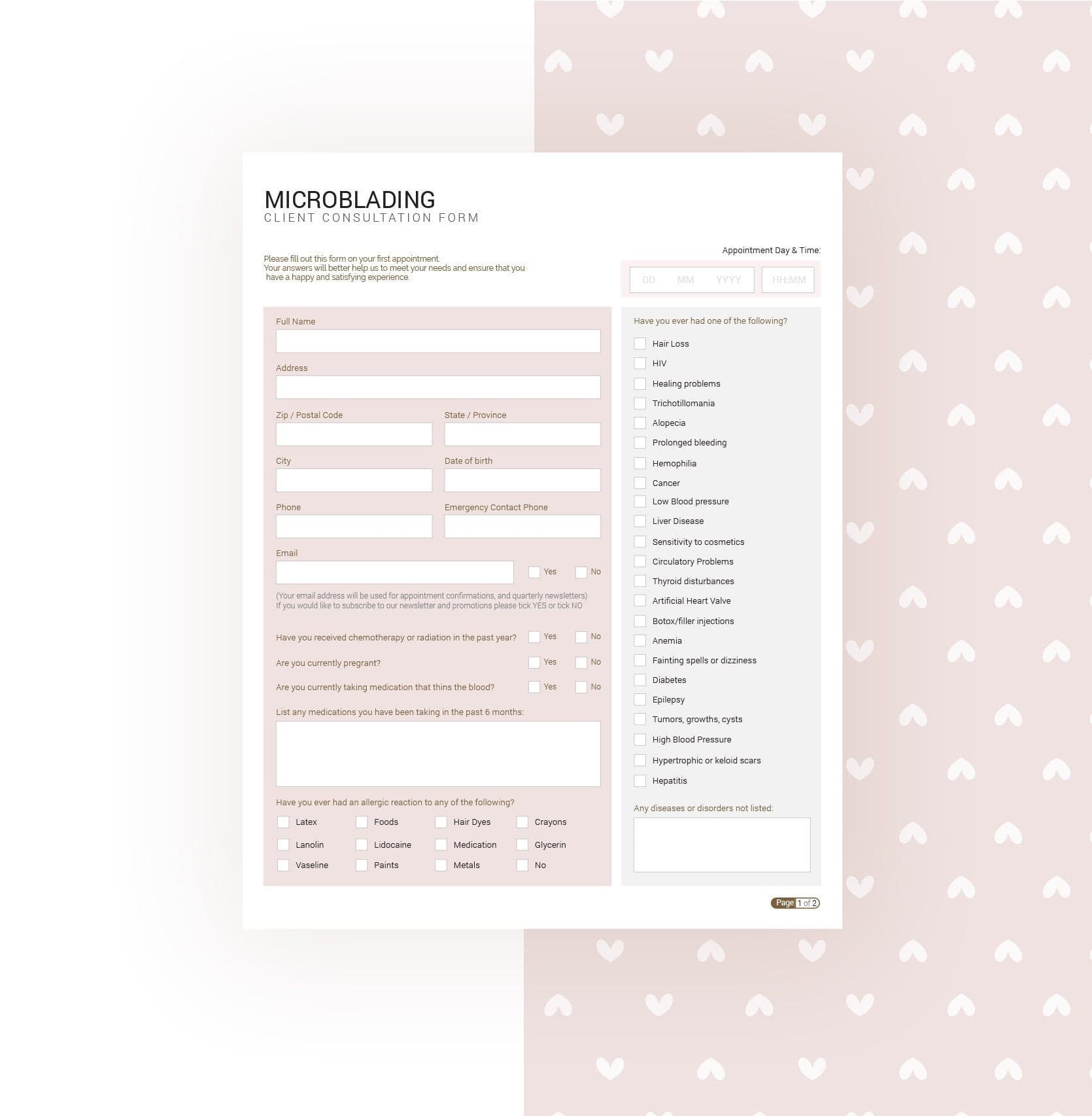 Microblading consultation and consent forms bundle - professional fillable PDF for PMU artists
