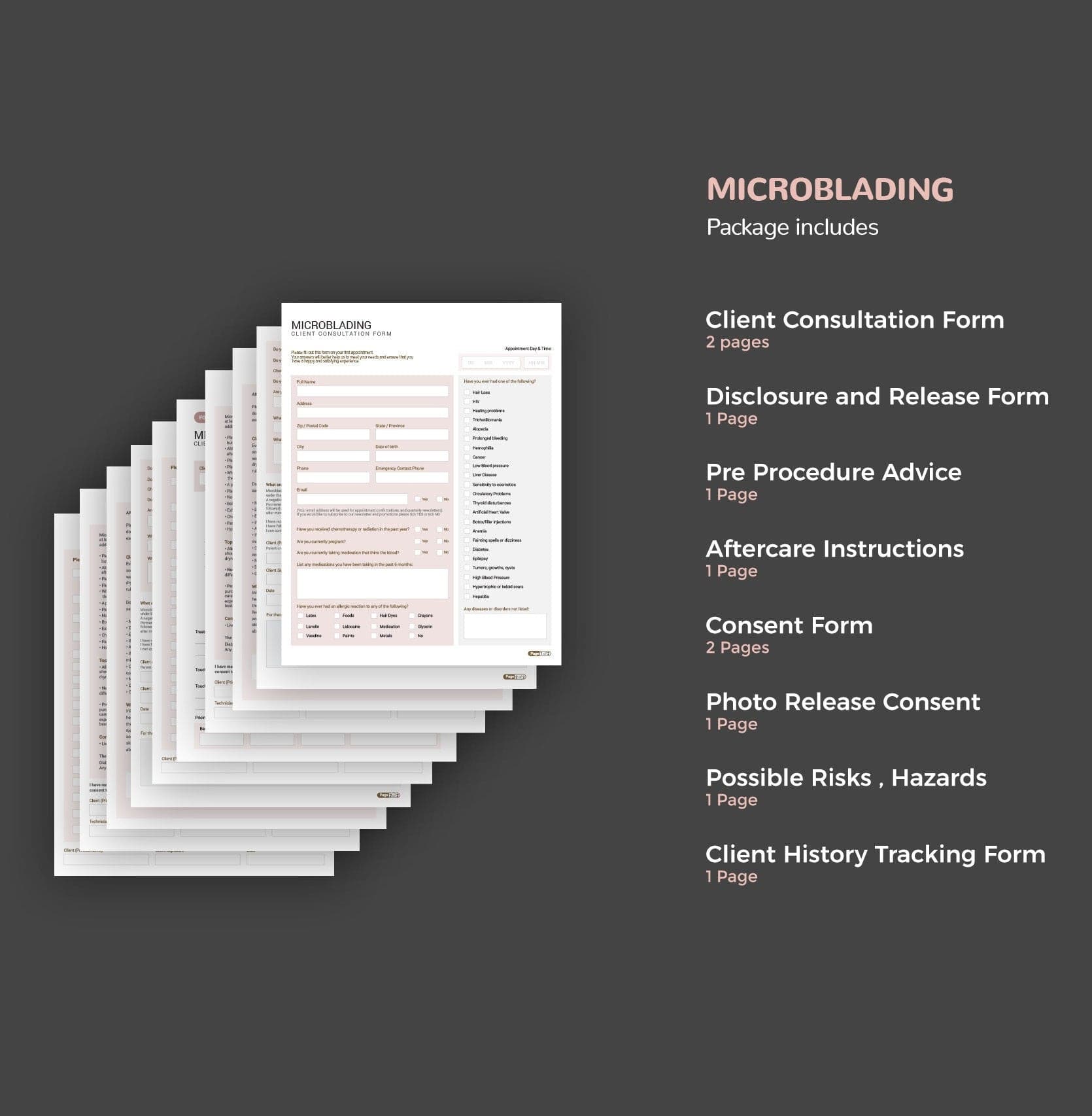 Microblading consultation and consent forms bundle - professional fillable PDF for PMU artists