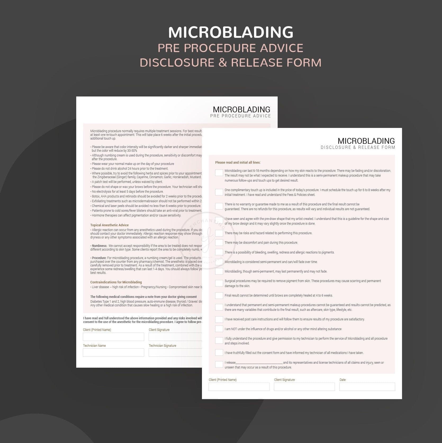 Microblading consultation and consent forms bundle - professional fillable PDF for PMU artists