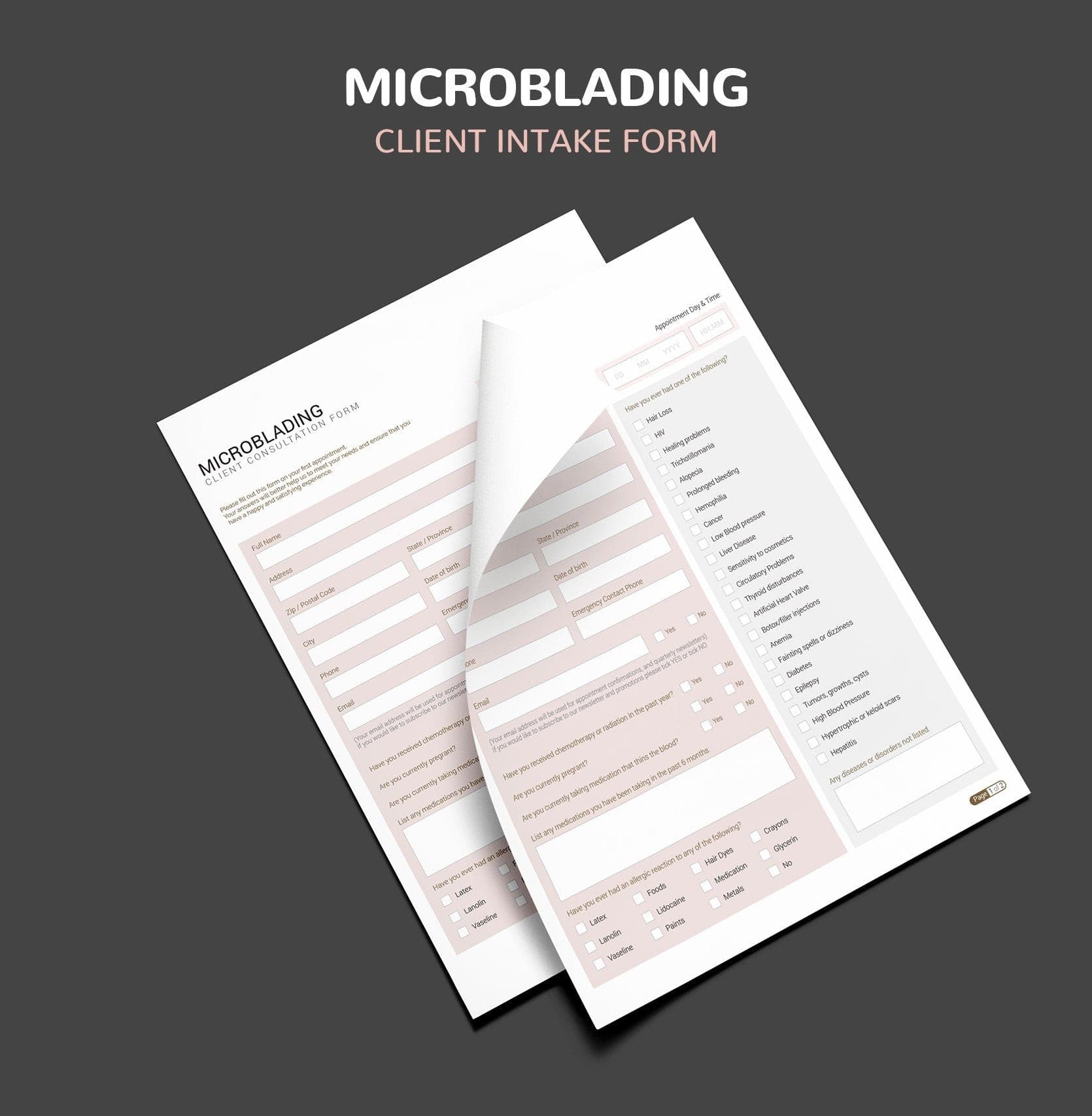 Microblading consultation and consent forms bundle - professional fillable PDF for PMU artists