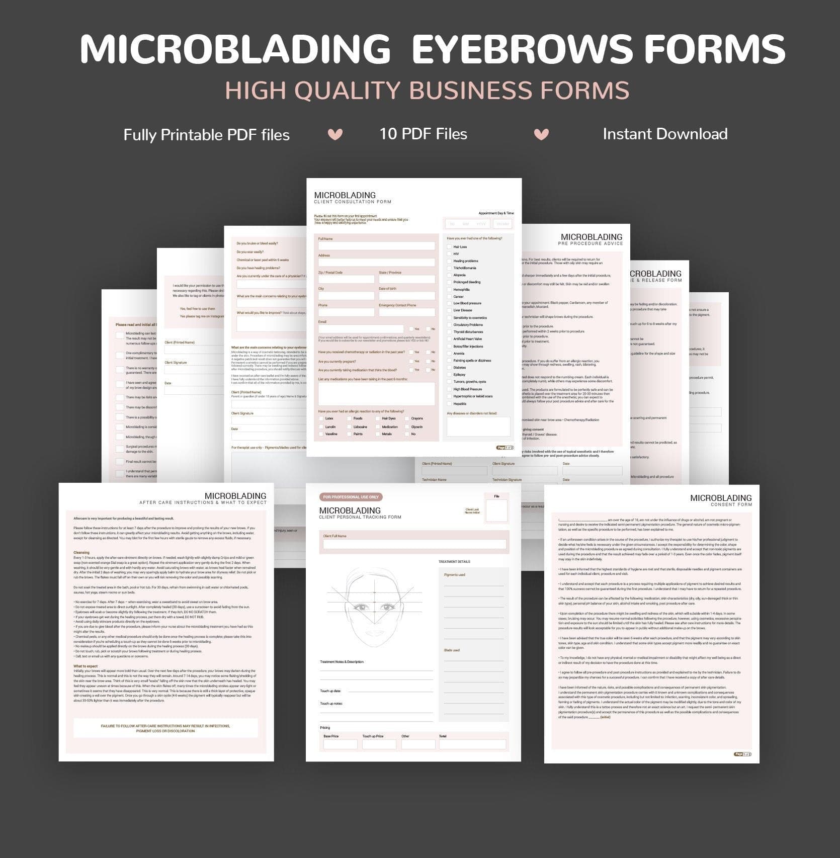 Microblading consultation and consent forms bundle - professional fillable PDF for PMU artists