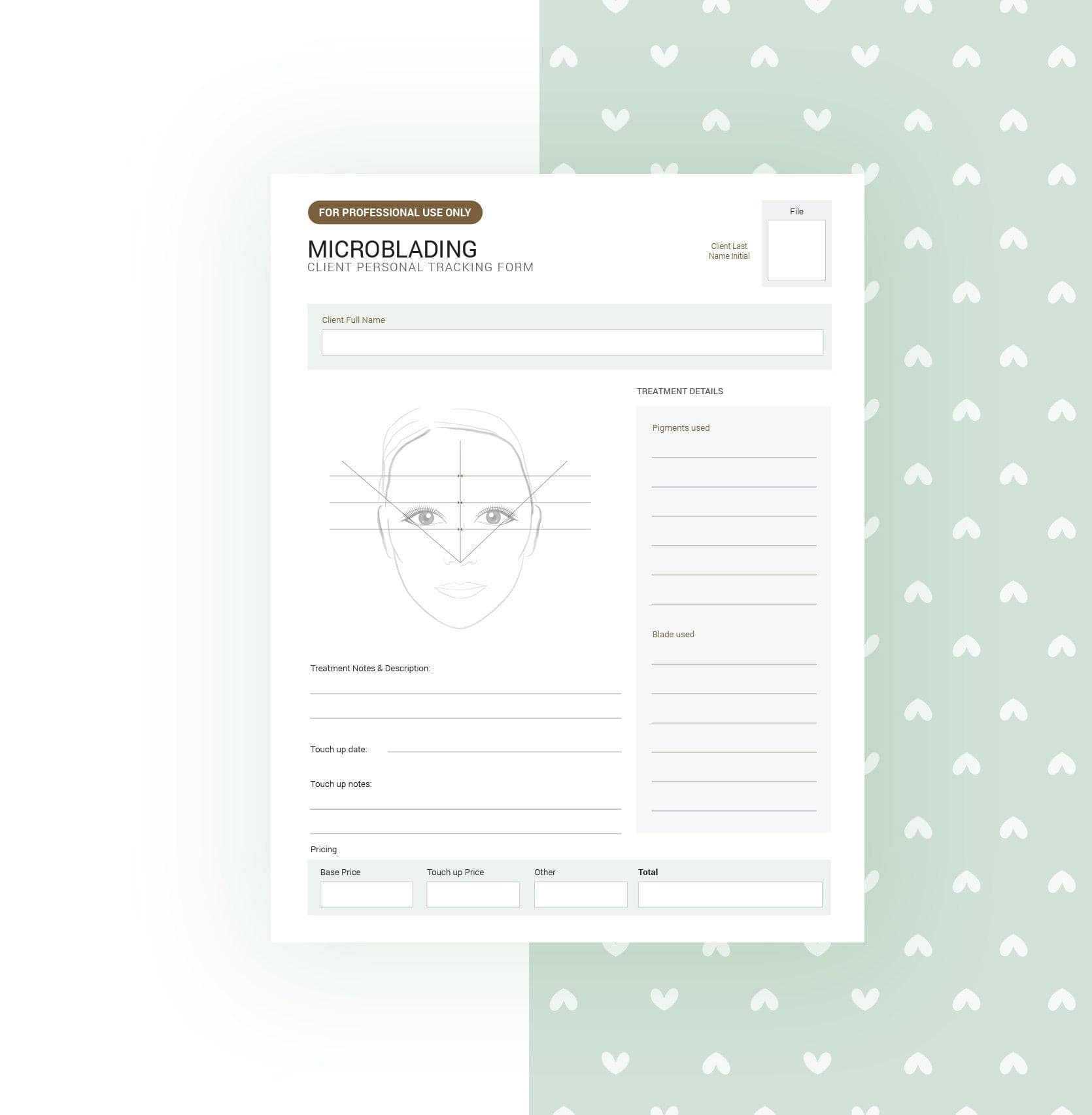 Microblading consent forms bundle sage green design - fillable PDF for PMU artists