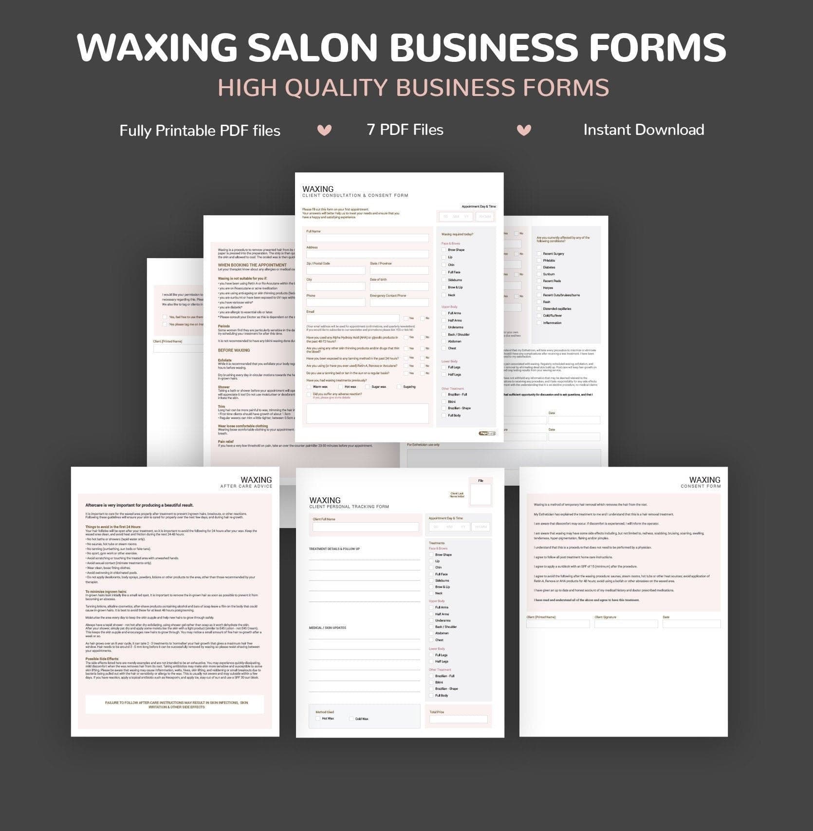 Waxing consultation and consent forms bundle - professional fillable PDF for beauty therapists