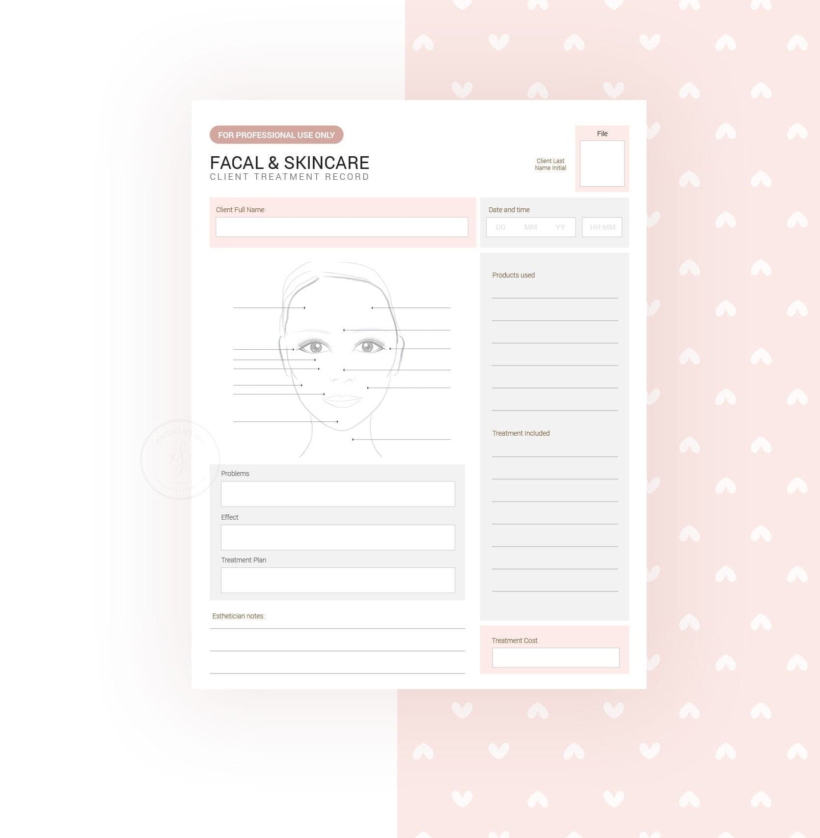 Skincare consultation forms bundle rose gold design - fillable PDF for aestheticians
