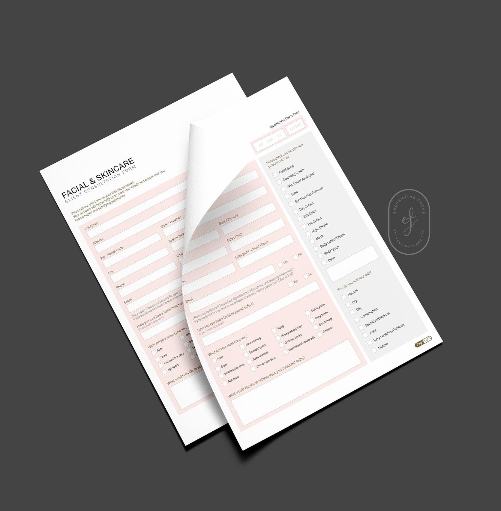 Skincare consultation forms bundle rose gold design - fillable PDF for aestheticians
