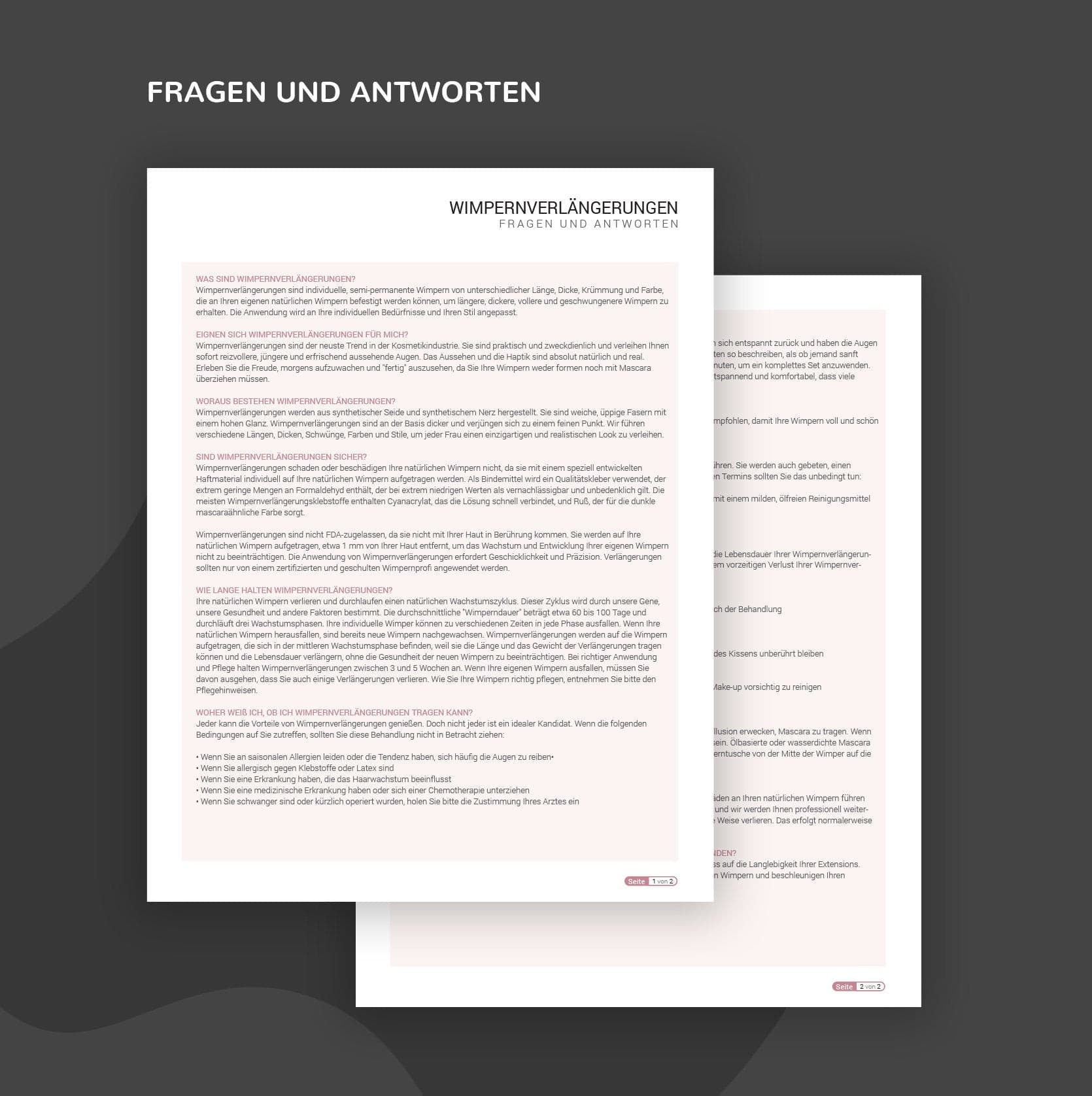 German lash extension consultation consent forms - Wimpernverlängerung Formulare PDF
