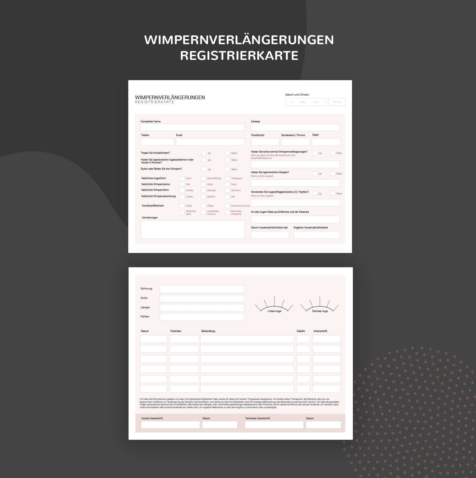 German lash extension consultation consent forms - Wimpernverlängerung Formulare PDF