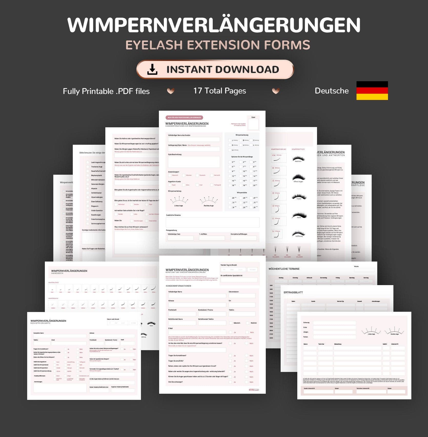 German lash extension consultation consent forms - Wimpernverlängerung Formulare PDF