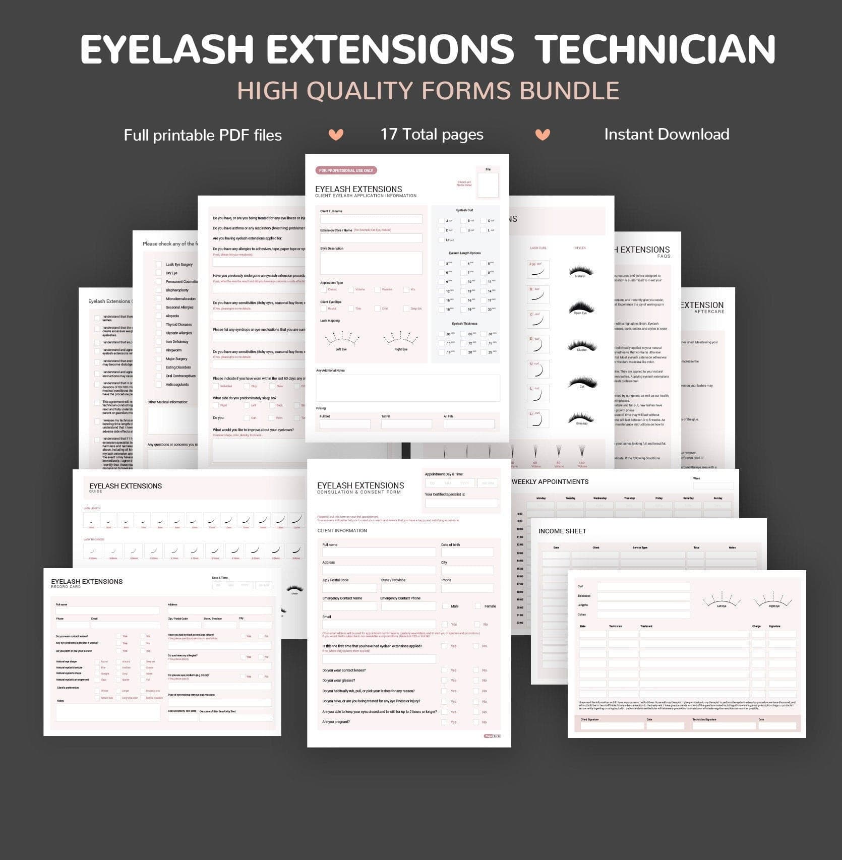 Lash tech consultation and consent forms bundle - professional fillable PDF for lash technicians