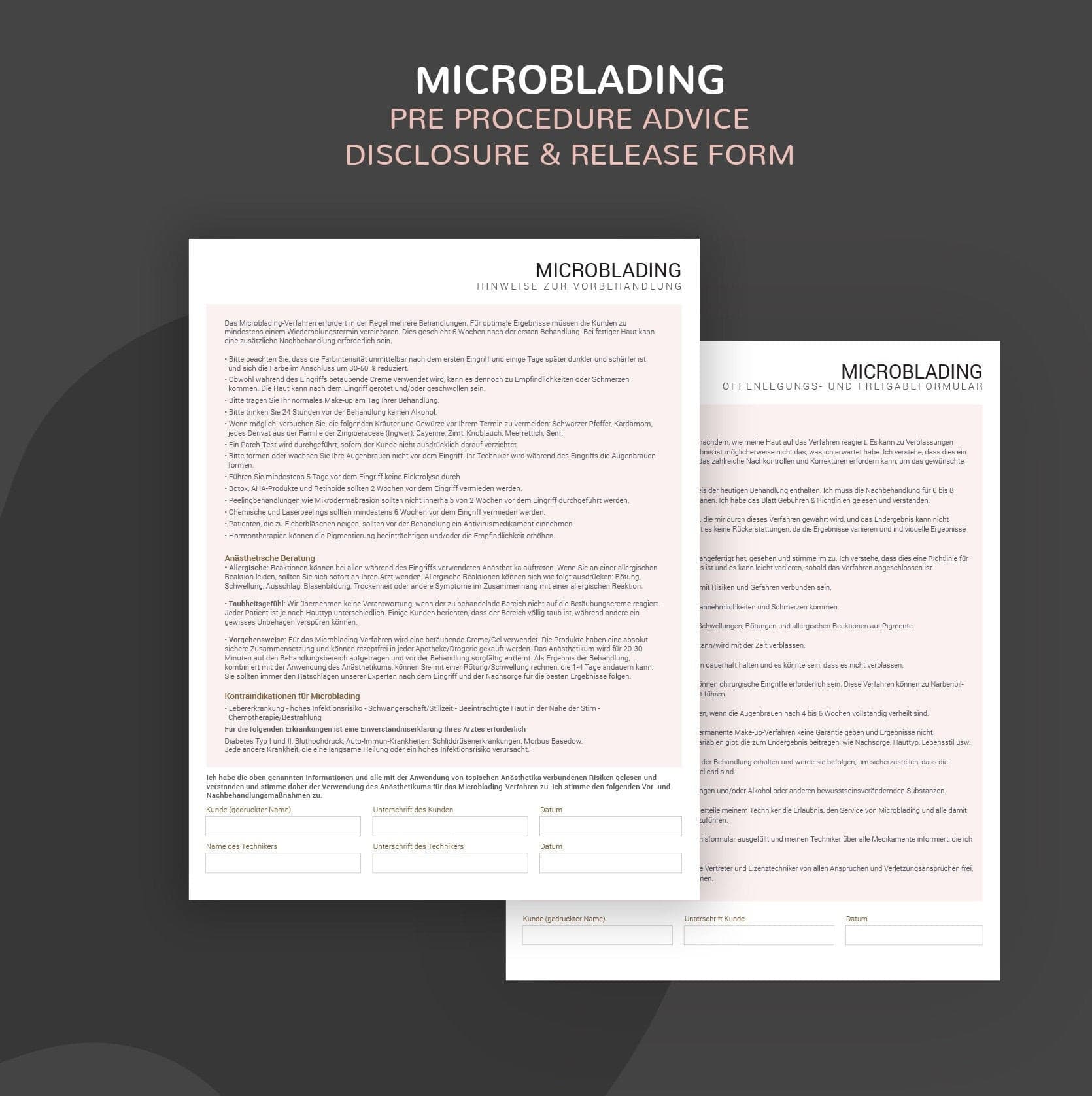 German microblading consultation consent forms - Microblading Formulare PDF