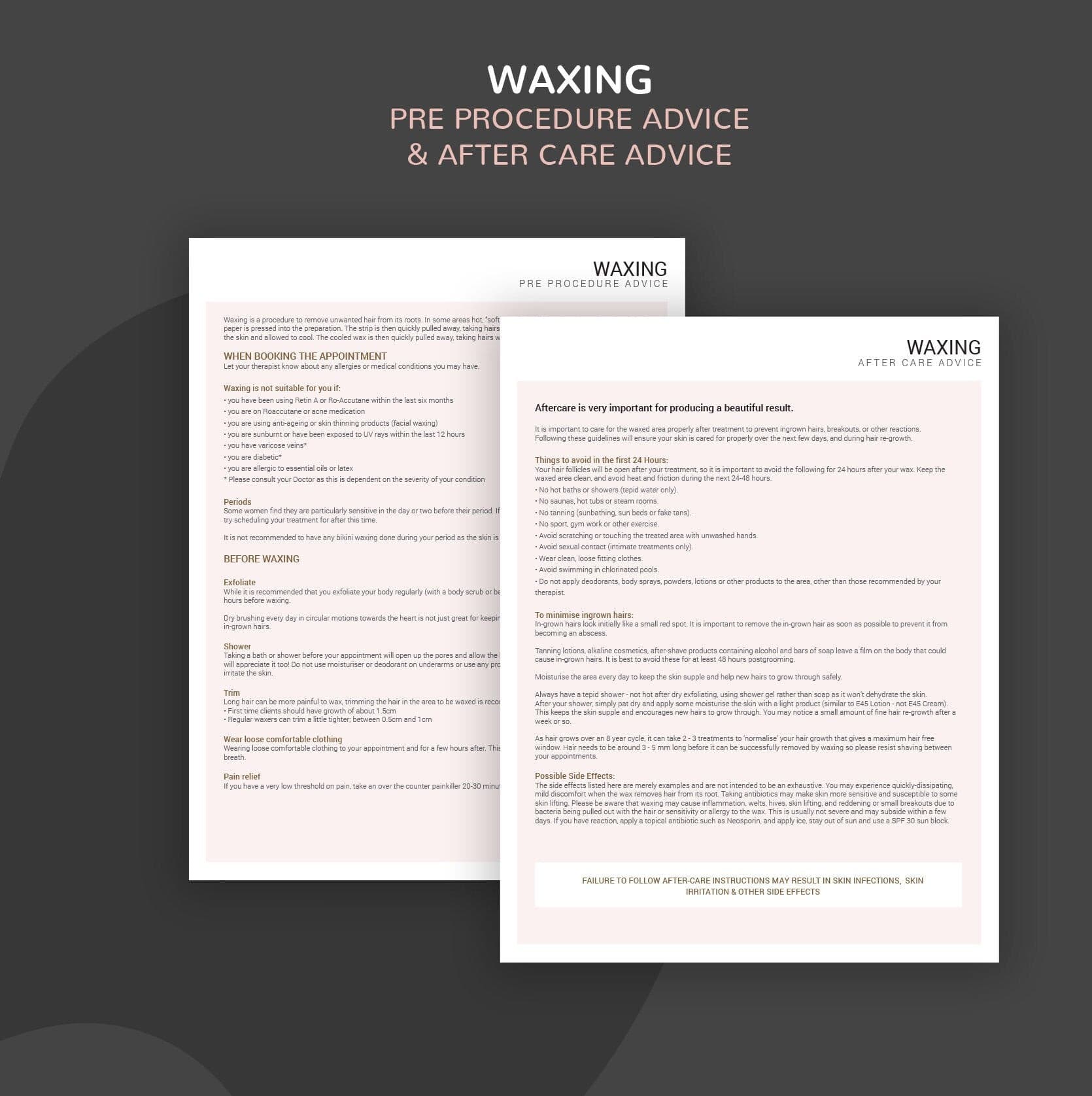 Waxing consultation and consent forms bundle - professional fillable PDF for beauty therapists