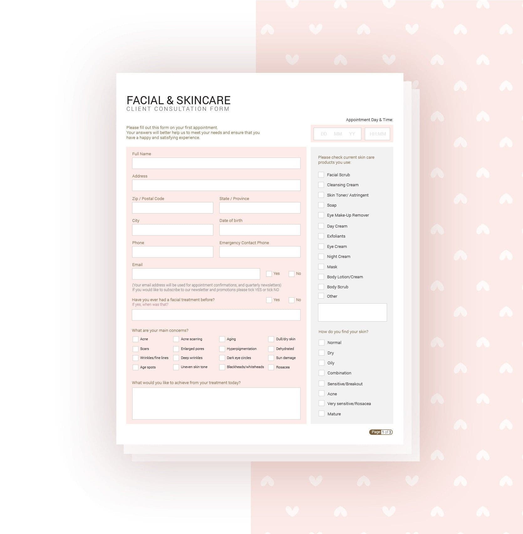 Skincare consultation forms bundle rose gold design - fillable PDF for aestheticians