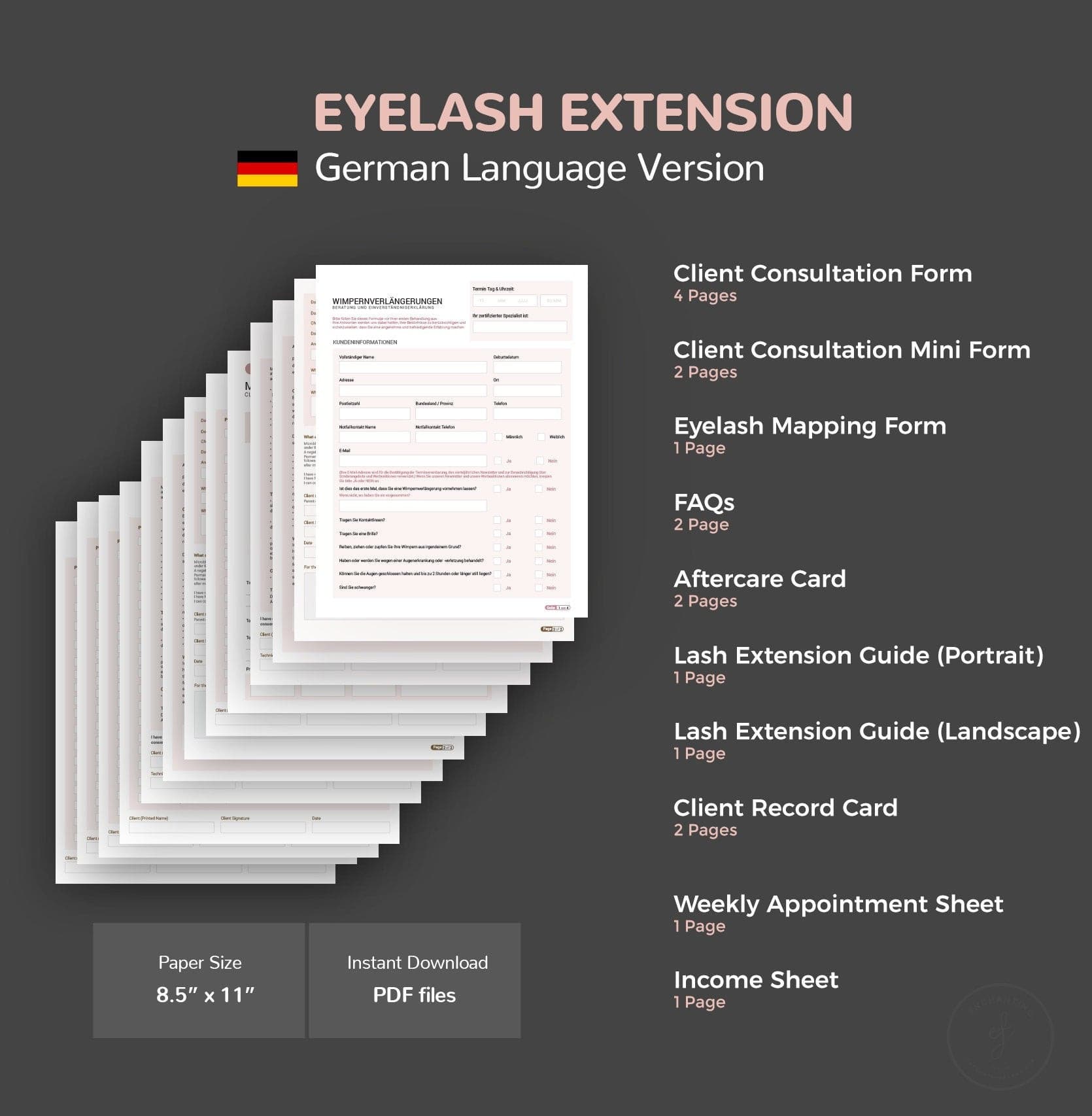 German lash extension consultation consent forms - Wimpernverlängerung Formulare PDF