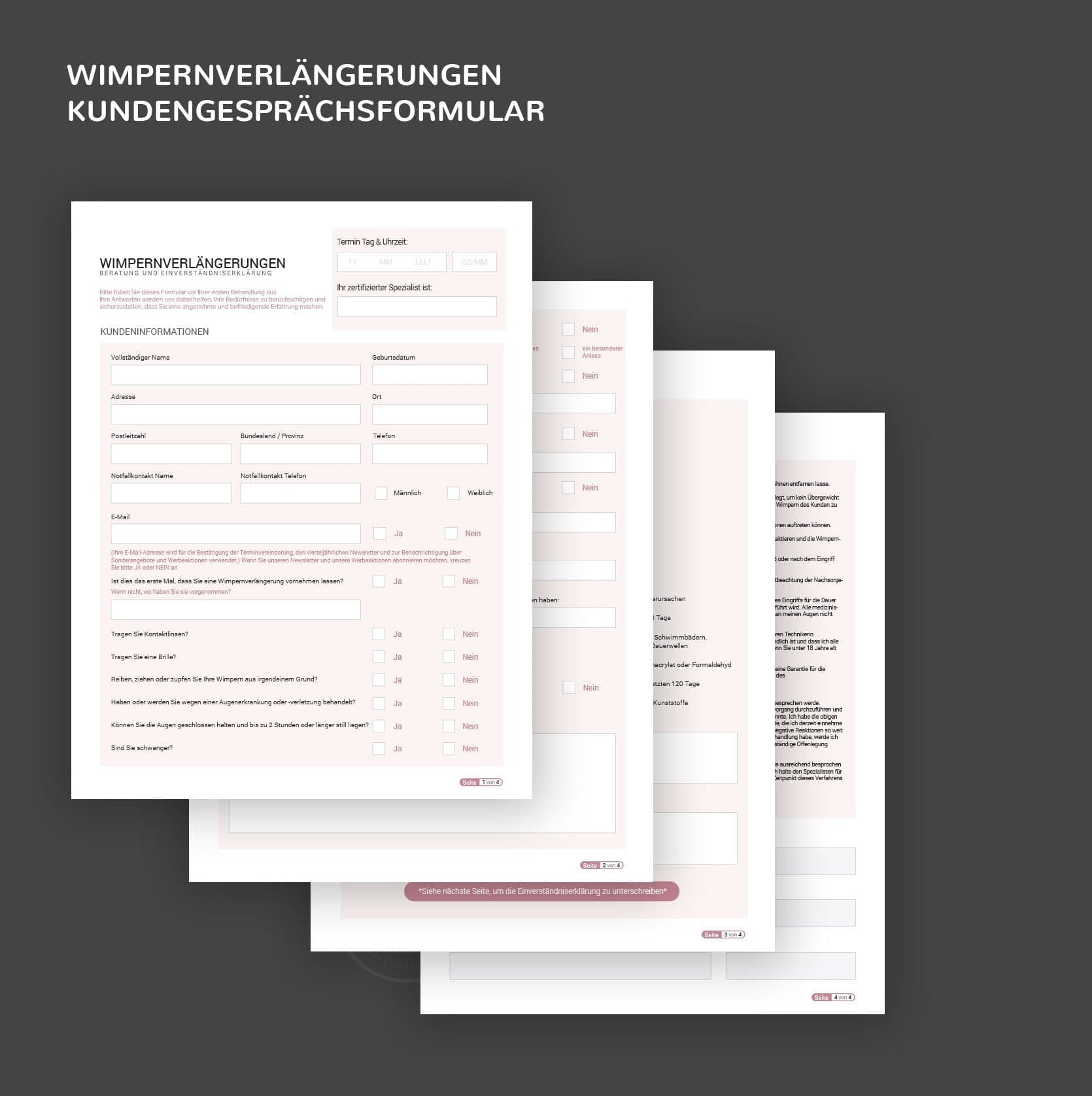 German lash extension consultation consent forms - Wimpernverlängerung Formulare PDF