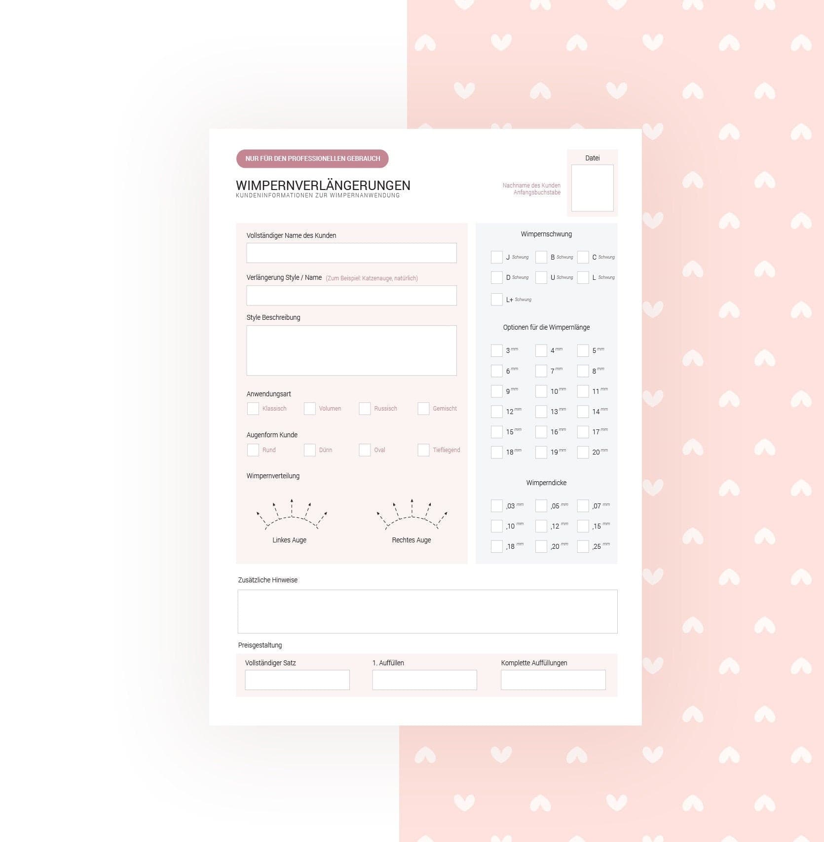 German lash extension consultation consent forms - Wimpernverlängerung Formulare PDF