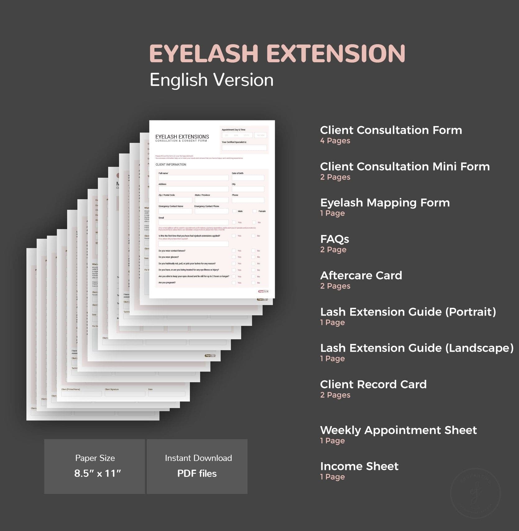 Lash tech consultation and consent forms bundle - professional fillable PDF for lash technicians