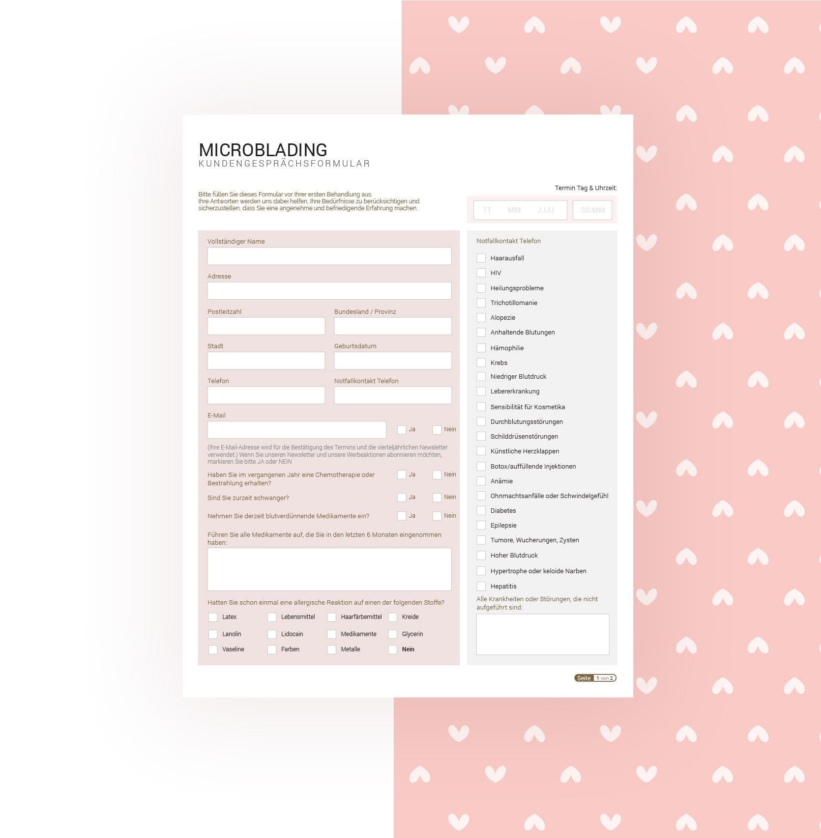 German microblading consultation consent forms - Microblading Formulare PDF