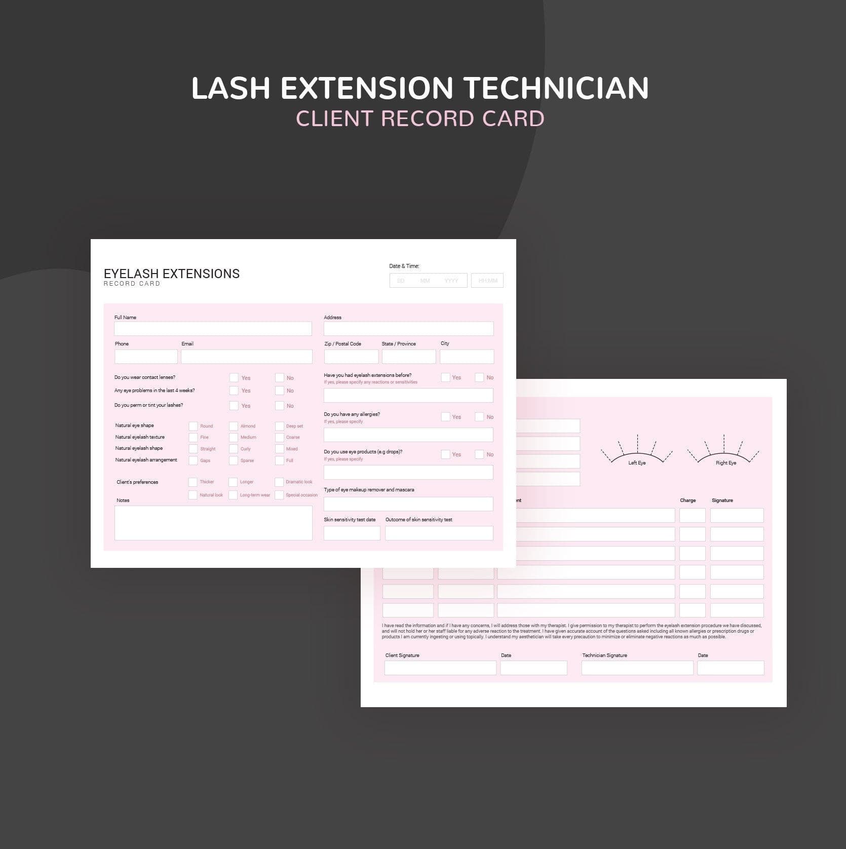Eyelash extension consultation and consent forms bundle - professional fillable PDF for lash technicians