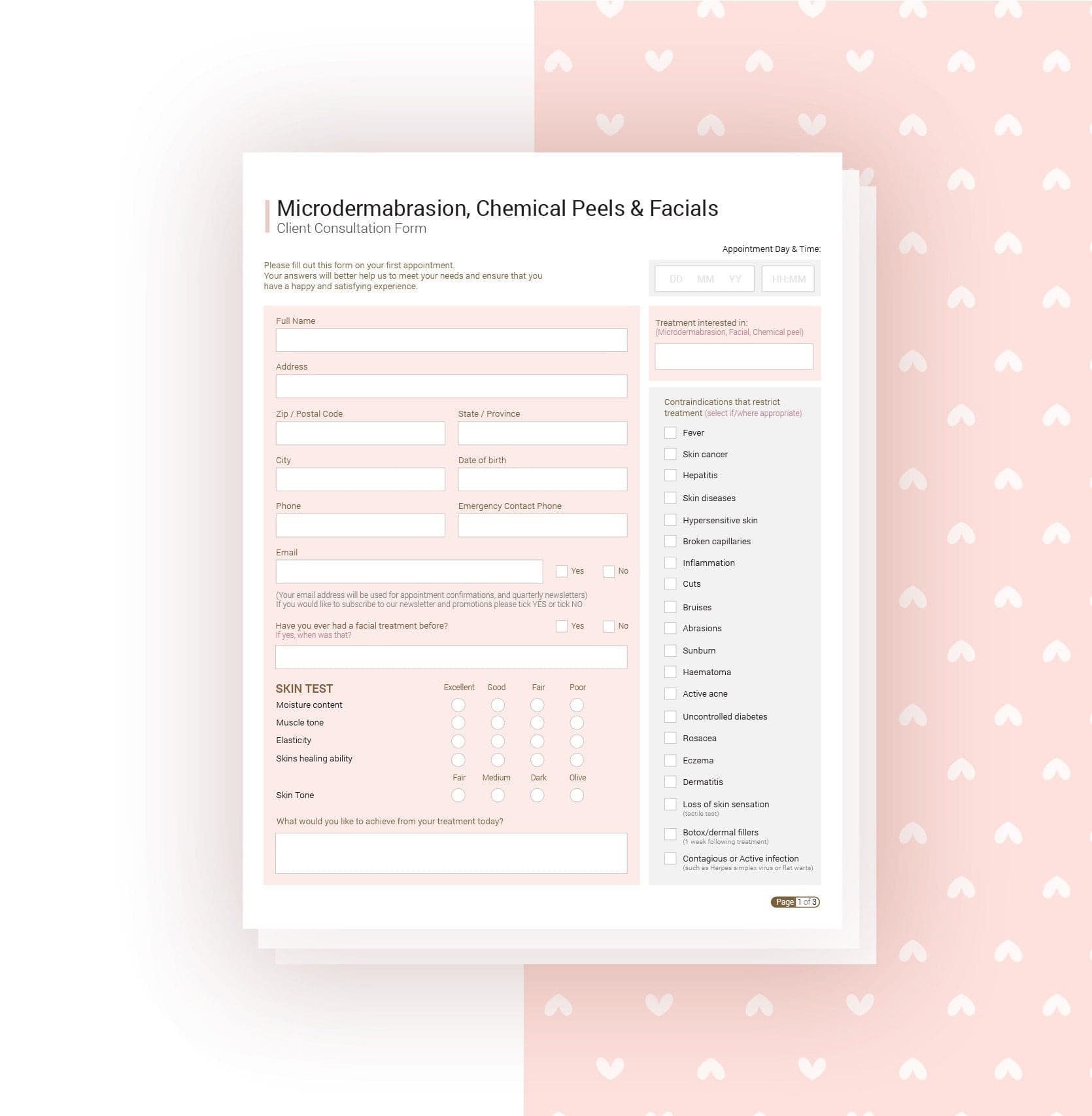 Microdermabrasion chemical peel and facial skincare forms bundle - fillable PDF for aestheticians