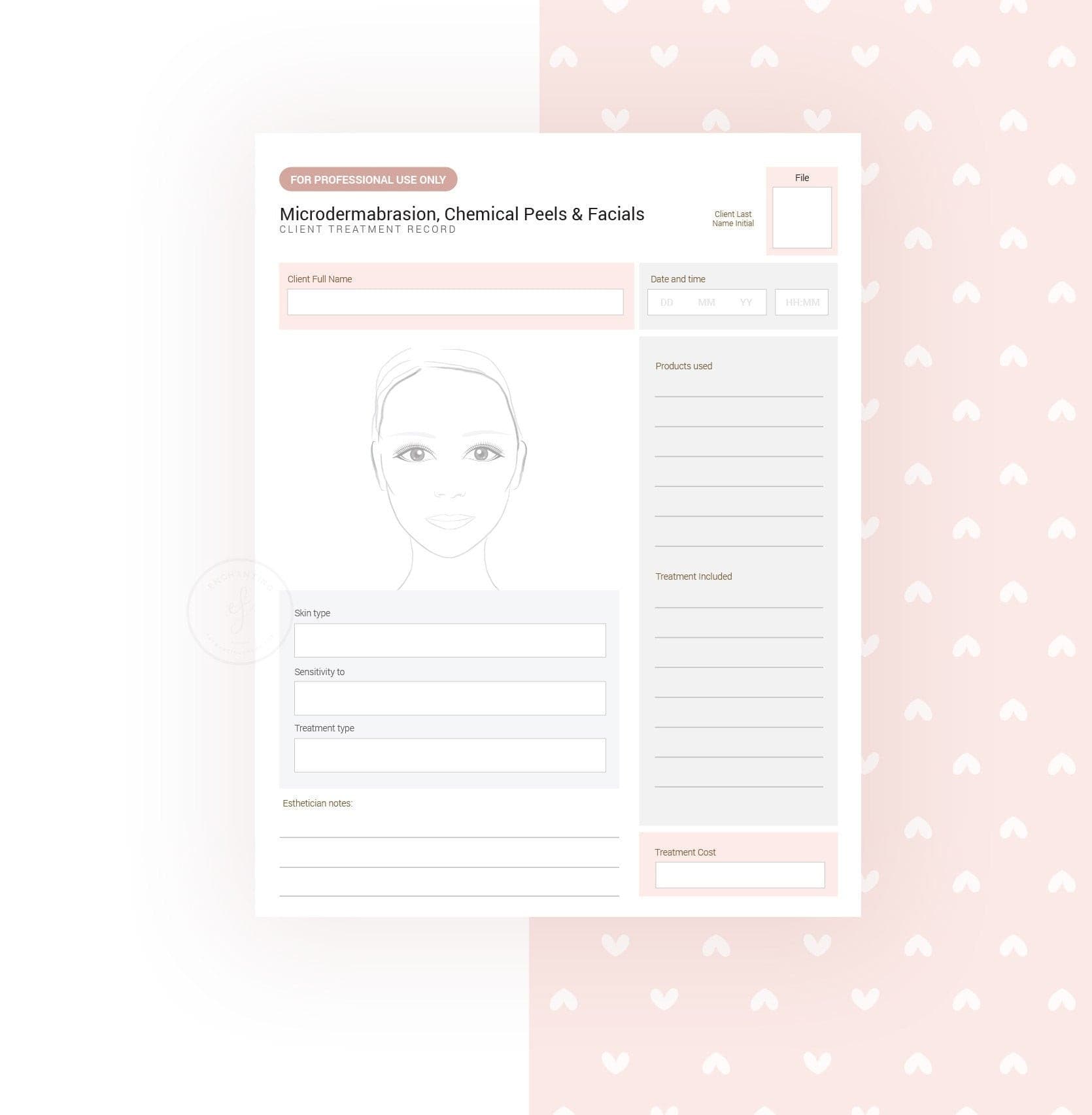 Microdermabrasion chemical peel and facial skincare forms bundle - fillable PDF for aestheticians