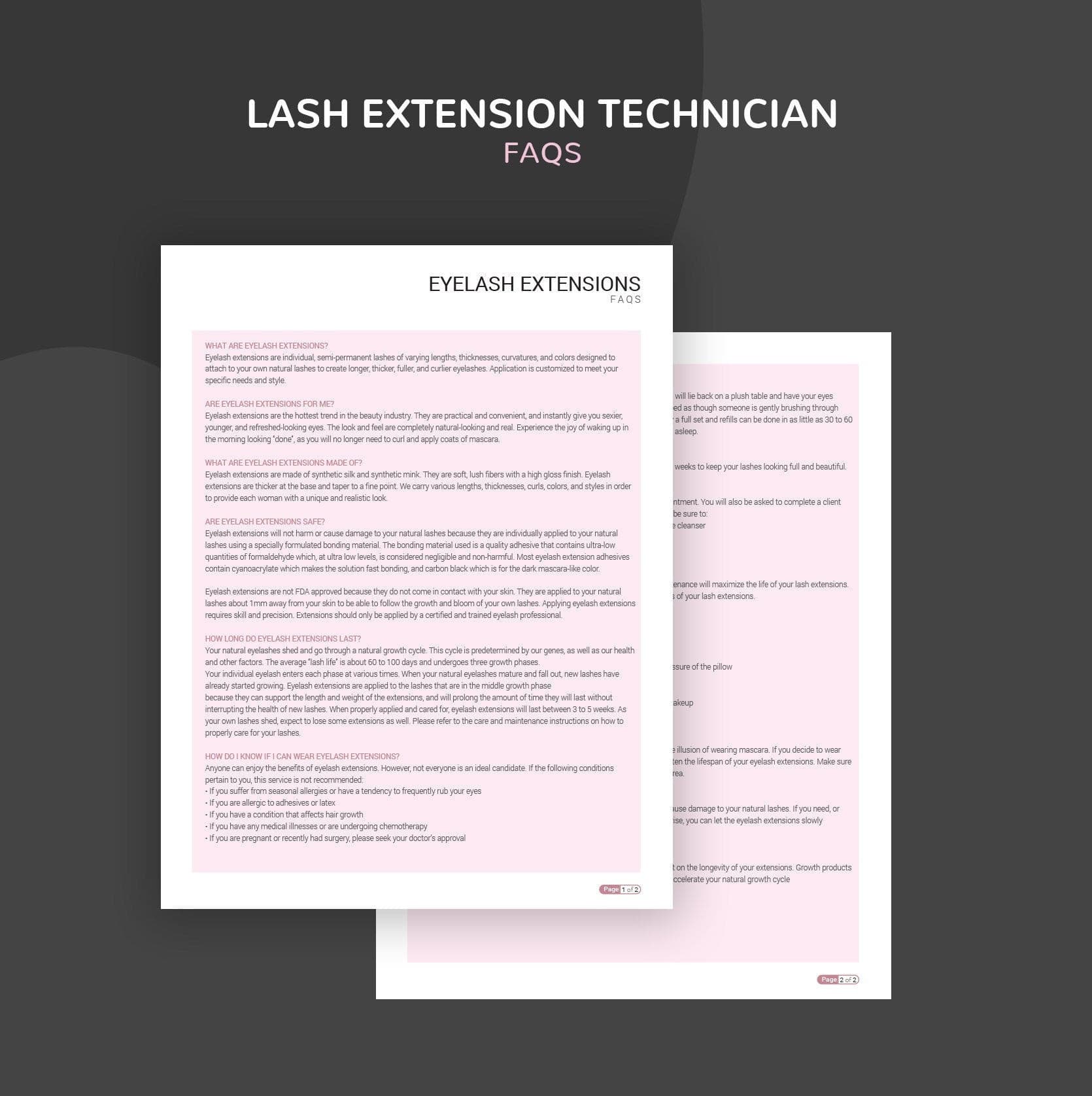Eyelash extension consultation and consent forms bundle - professional fillable PDF for lash technicians