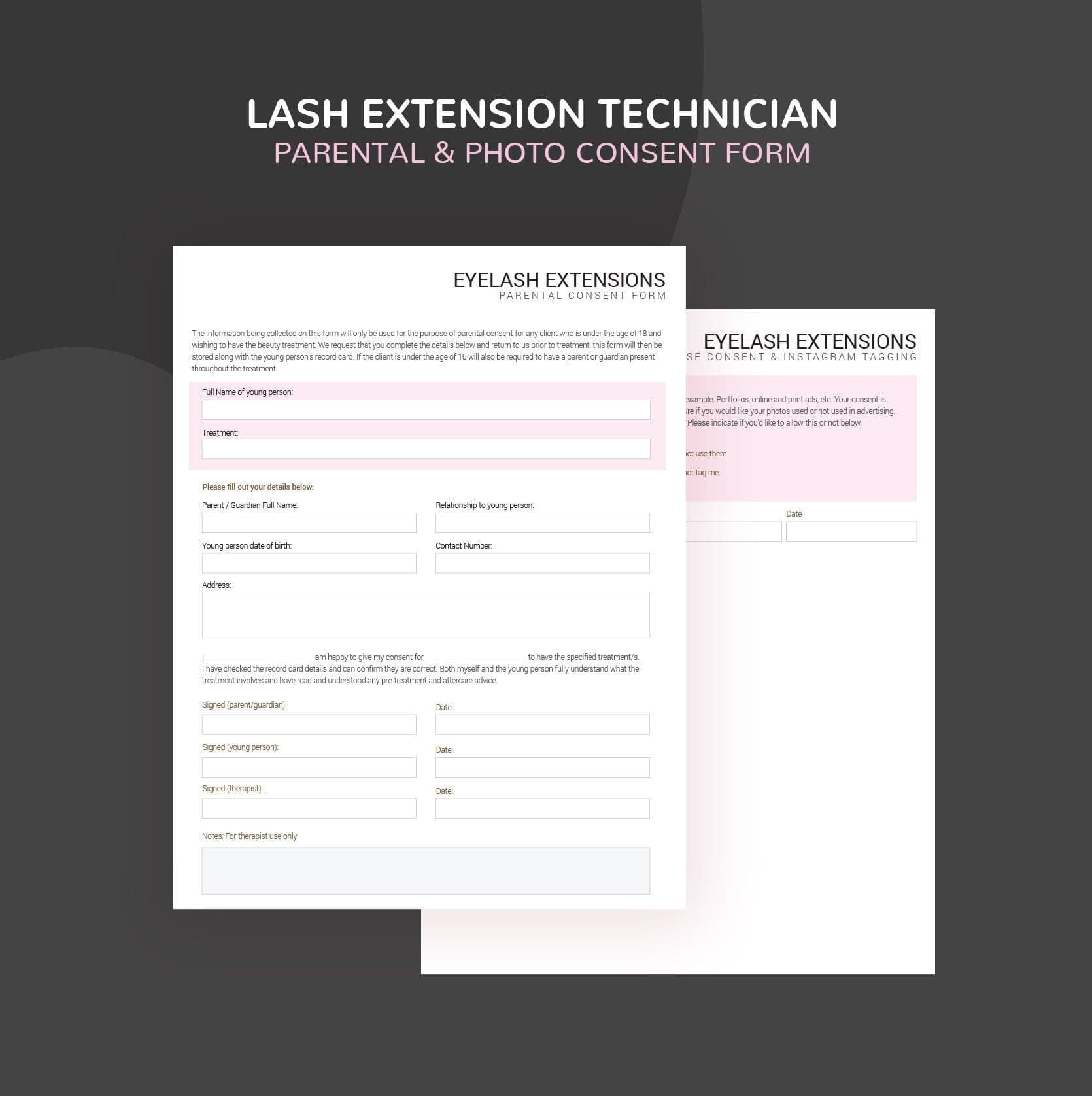 Eyelash extension consultation and consent forms bundle - professional fillable PDF for lash technicians