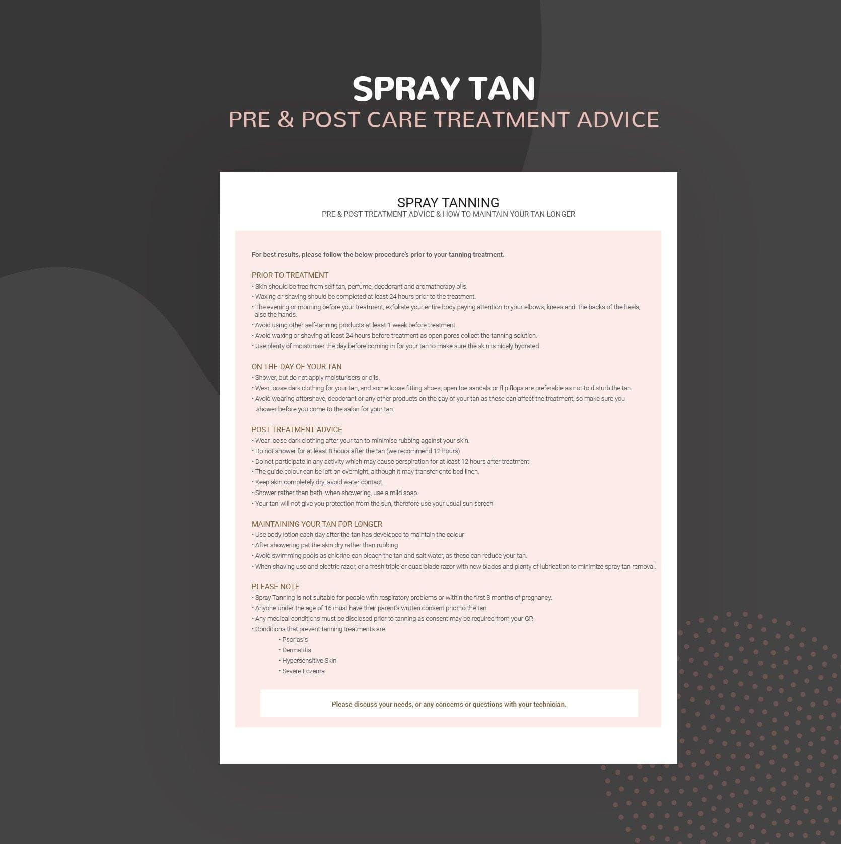 Spray tan consultation and consent forms bundle - professional fillable PDF for tanning technicians