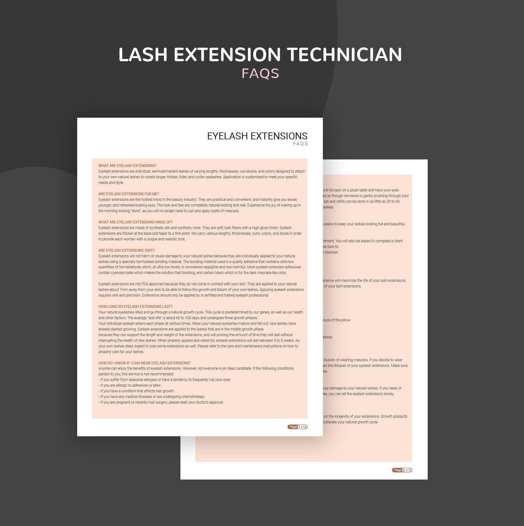 Eyelash extension consultation consent forms bundle rose gold - fillable PDF for lash technicians
