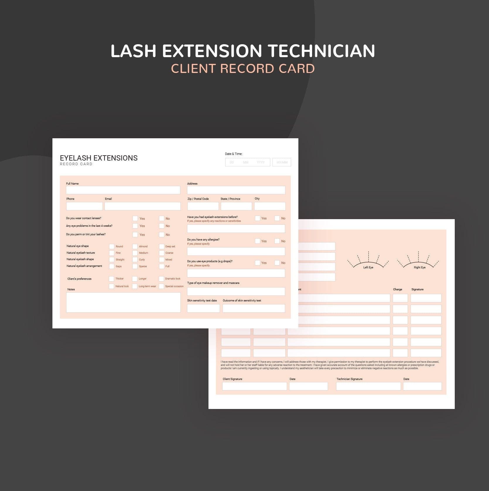 Eyelash extension consultation consent forms bundle rose gold - fillable PDF for lash technicians