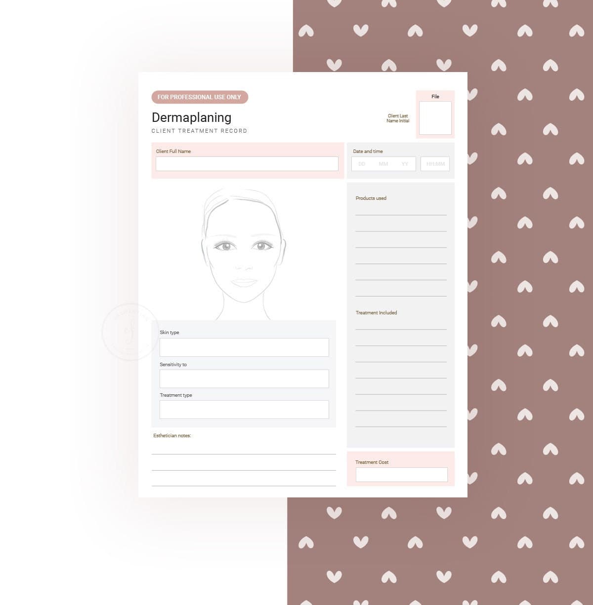 Dermaplaning consultation and consent forms bundle rose gold design - fillable PDF for aestheticians