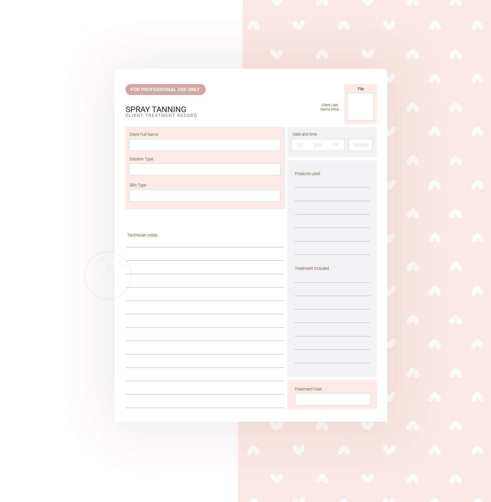 Spray tan consultation and consent forms bundle - professional fillable PDF for tanning technicians