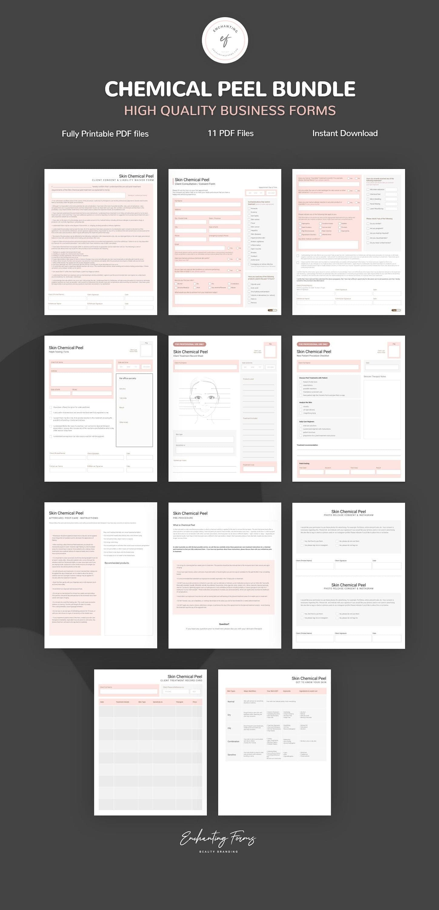 Chemical peel consultation and consent forms bundle - professional fillable PDF for aestheticians