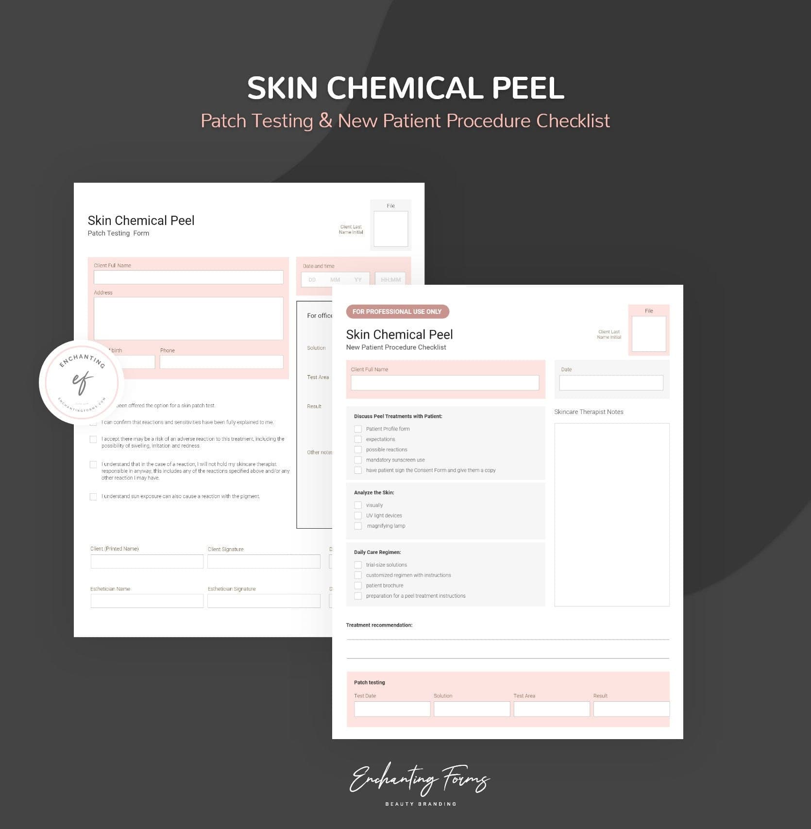 Chemical peel consultation and consent forms bundle - professional fillable PDF for aestheticians