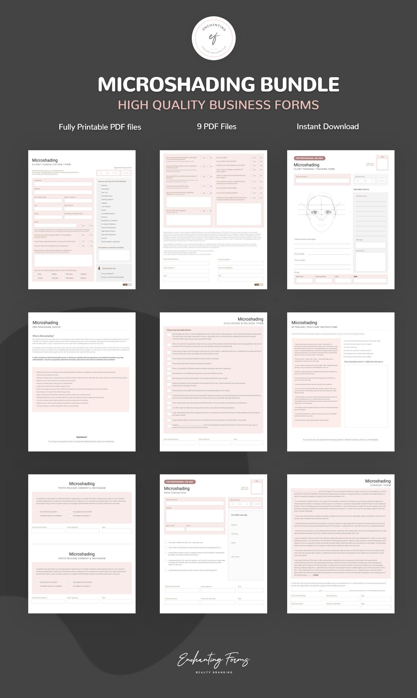 Microshading consultation and consent forms bundle - professional fillable PDF for PMU artists