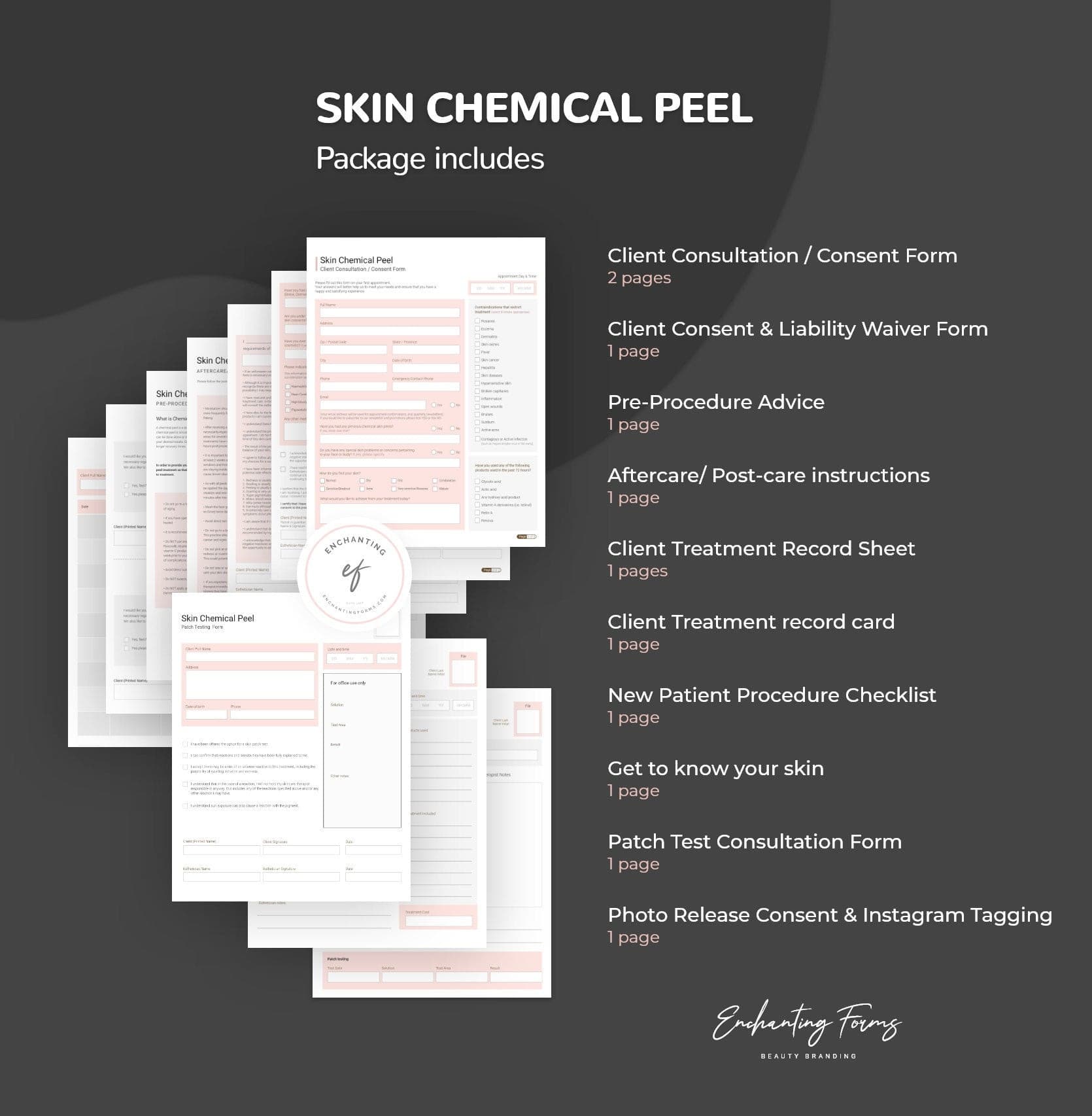 Chemical peel consultation and consent forms bundle - professional fillable PDF for aestheticians