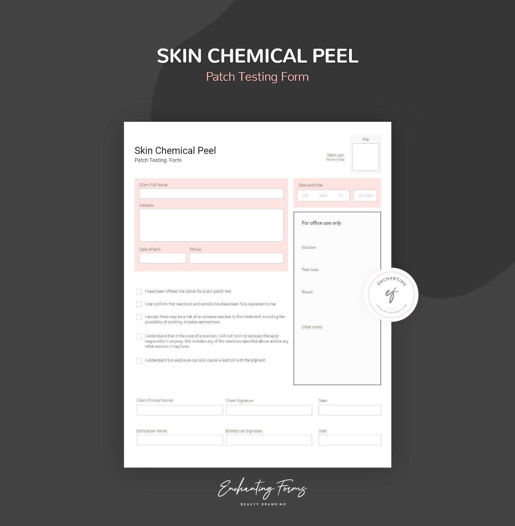 Chemical peel consultation and consent forms bundle - professional fillable PDF for aestheticians