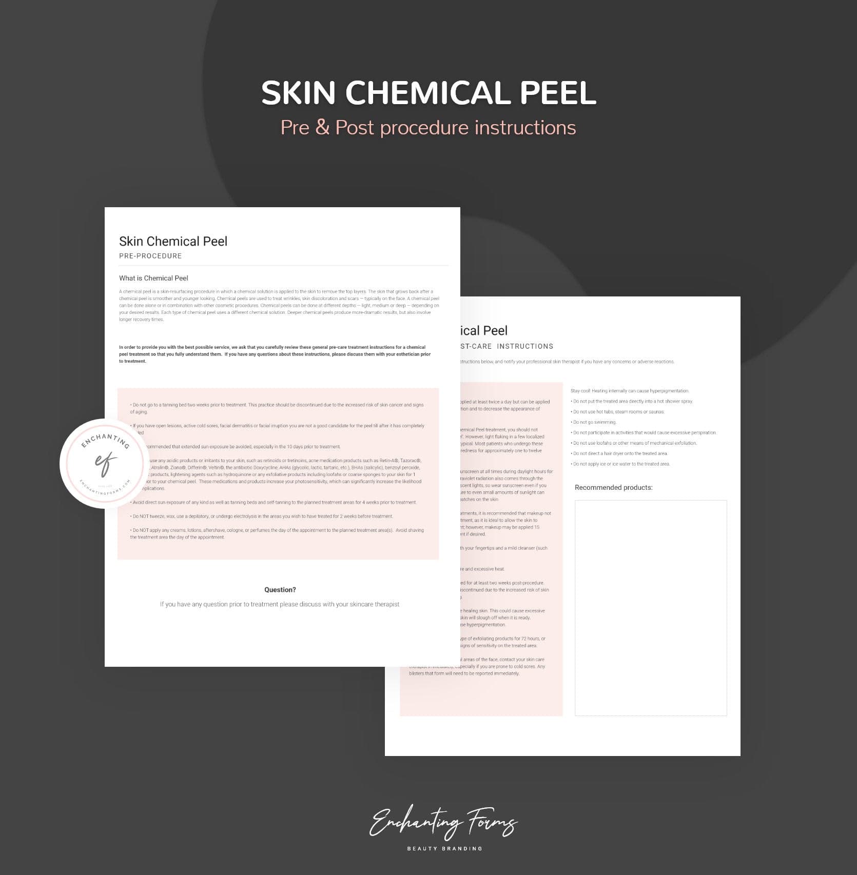 Chemical peel consultation and consent forms bundle - professional fillable PDF for aestheticians