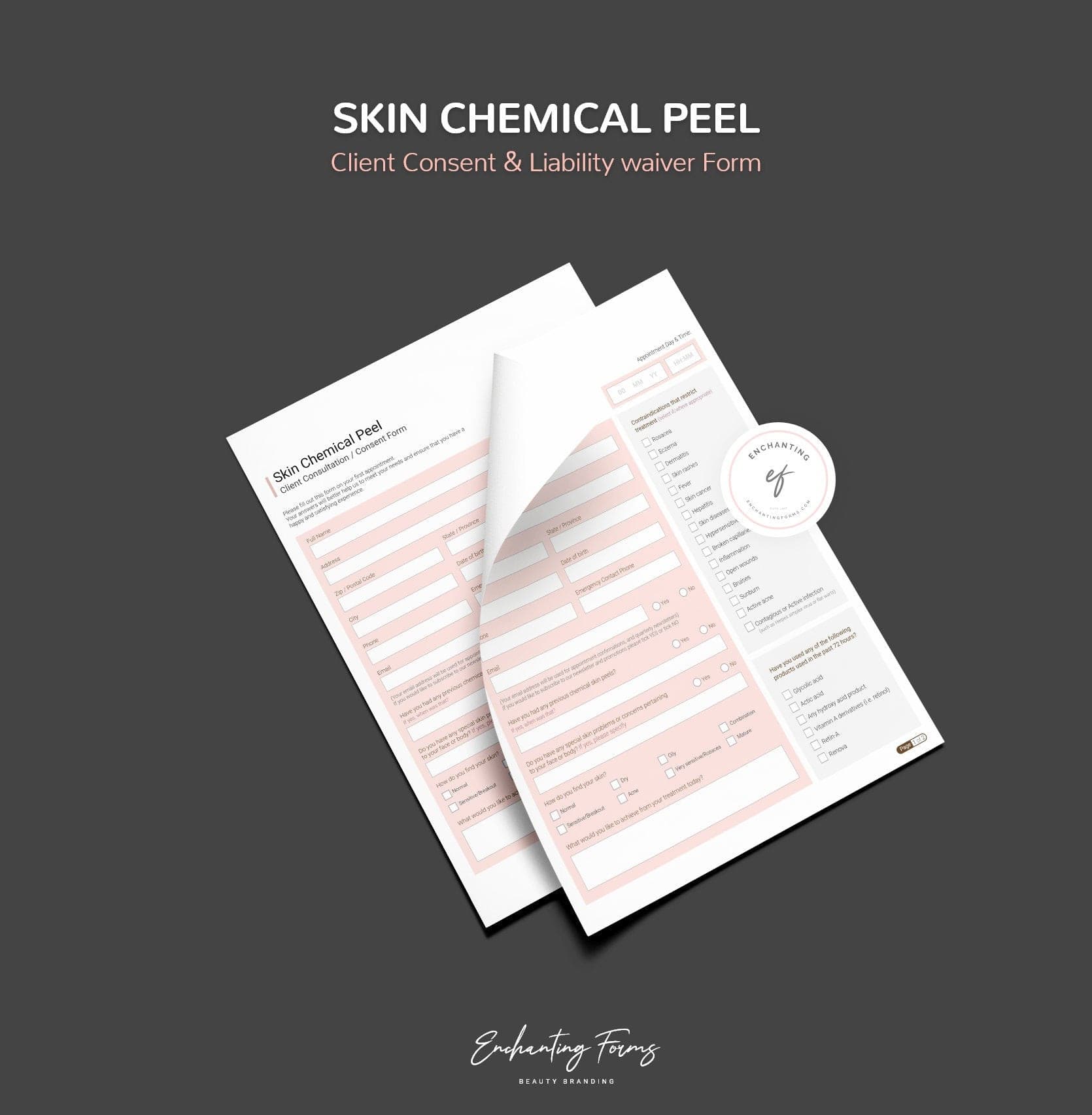 Chemical peel consultation and consent forms bundle - professional fillable PDF for aestheticians