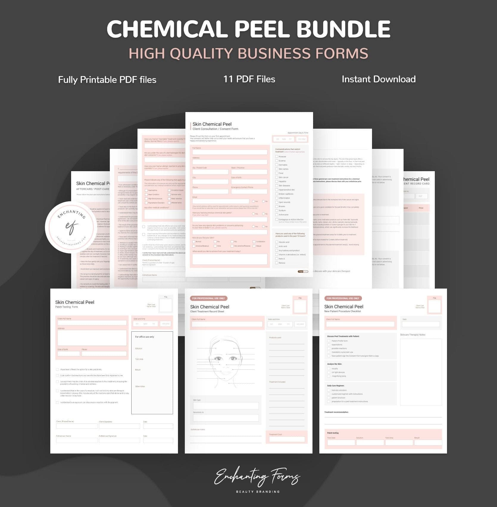 Chemical peel consultation and consent forms bundle - professional fillable PDF for aestheticians